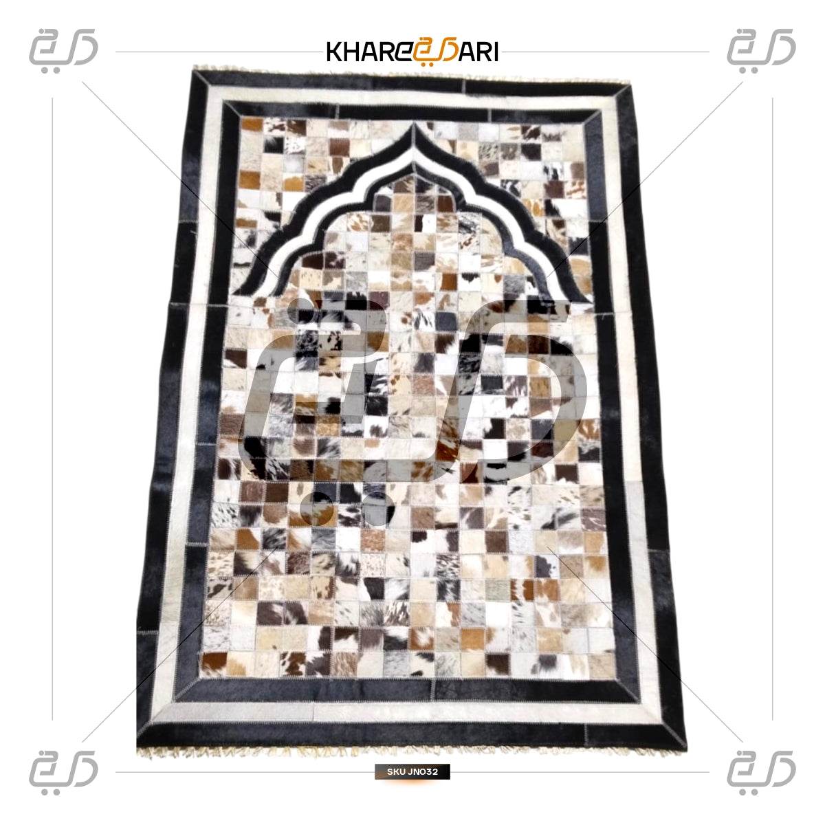 Handcrafted Pure Leather Rug with Natural Goat Hair – Prayer Mat Design - Khareedari