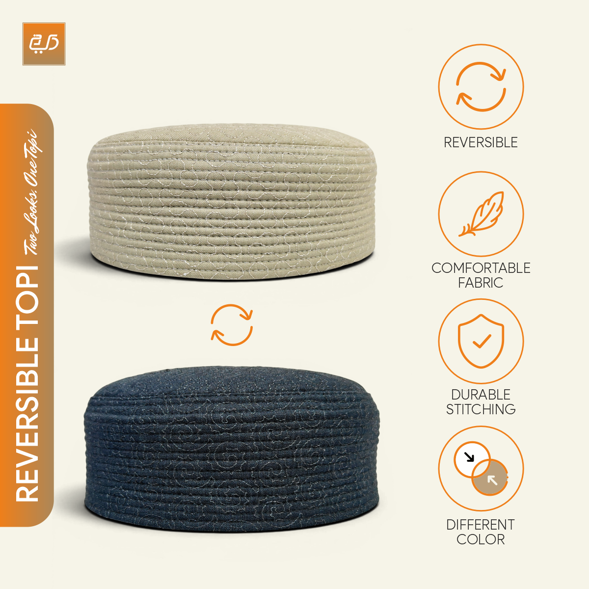 Reversible JJ Cap | Premium Dual Color Namaz Topi