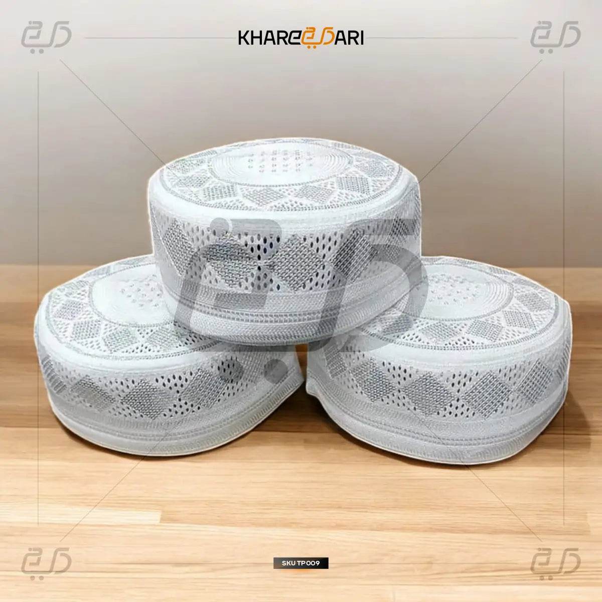 White Cotton Embroidered Topi | Square Design - Khareedari 