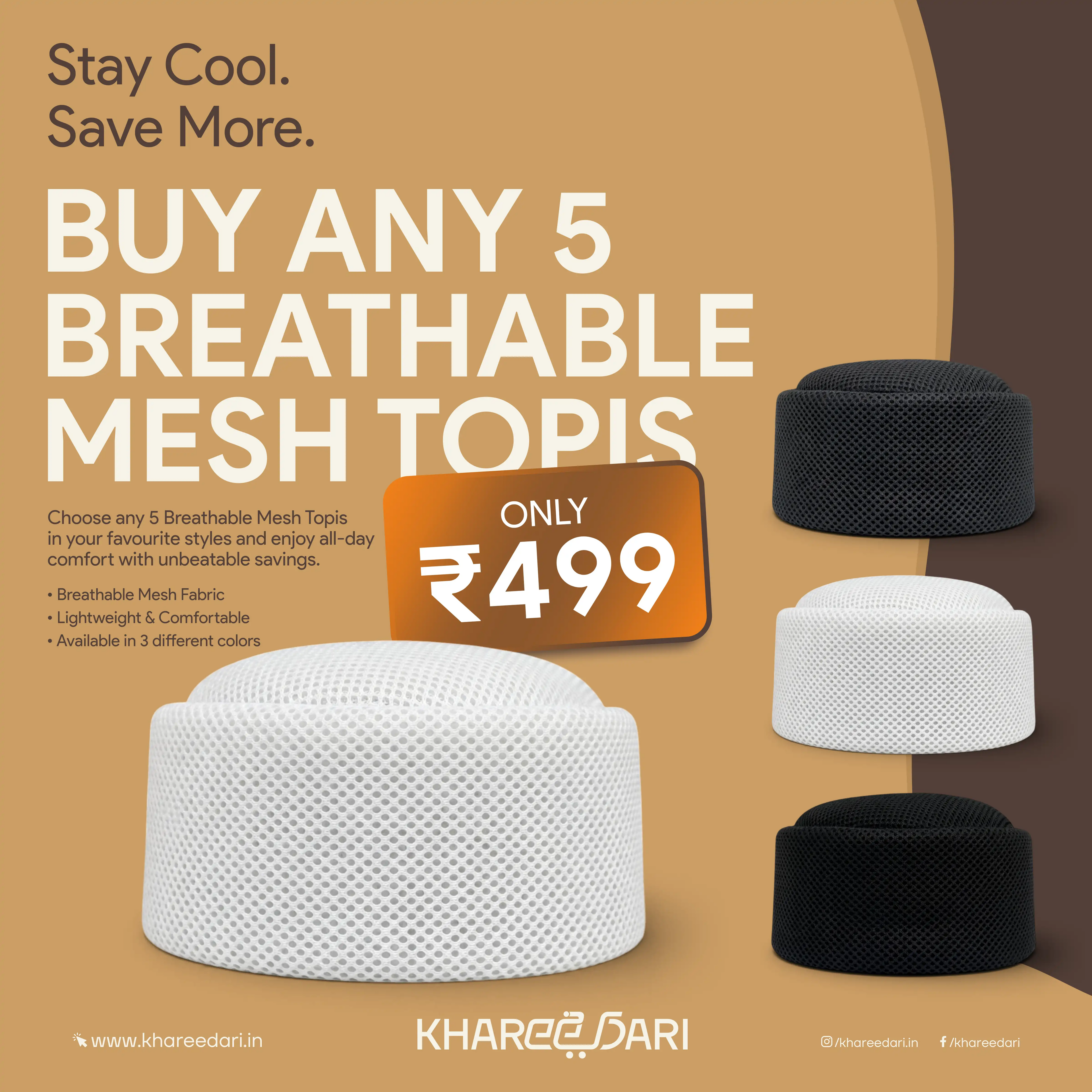 Buy any 5 Breathable Mesh Topi @499/-