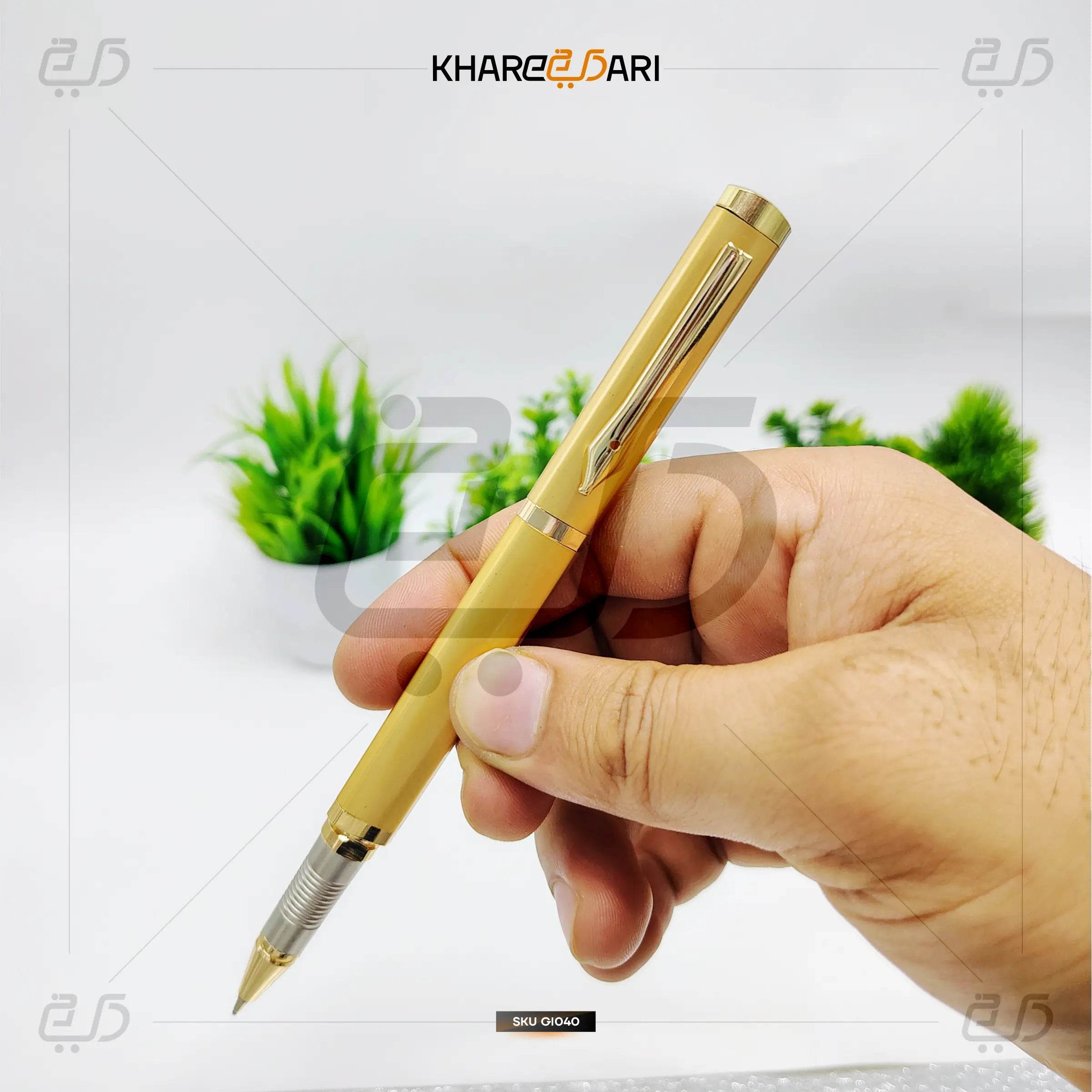 Triangular Shape Unique Design Zed Black Golden Designer NIB Shape Clip Metal Body Roller Ball Pen. - Khareedari 