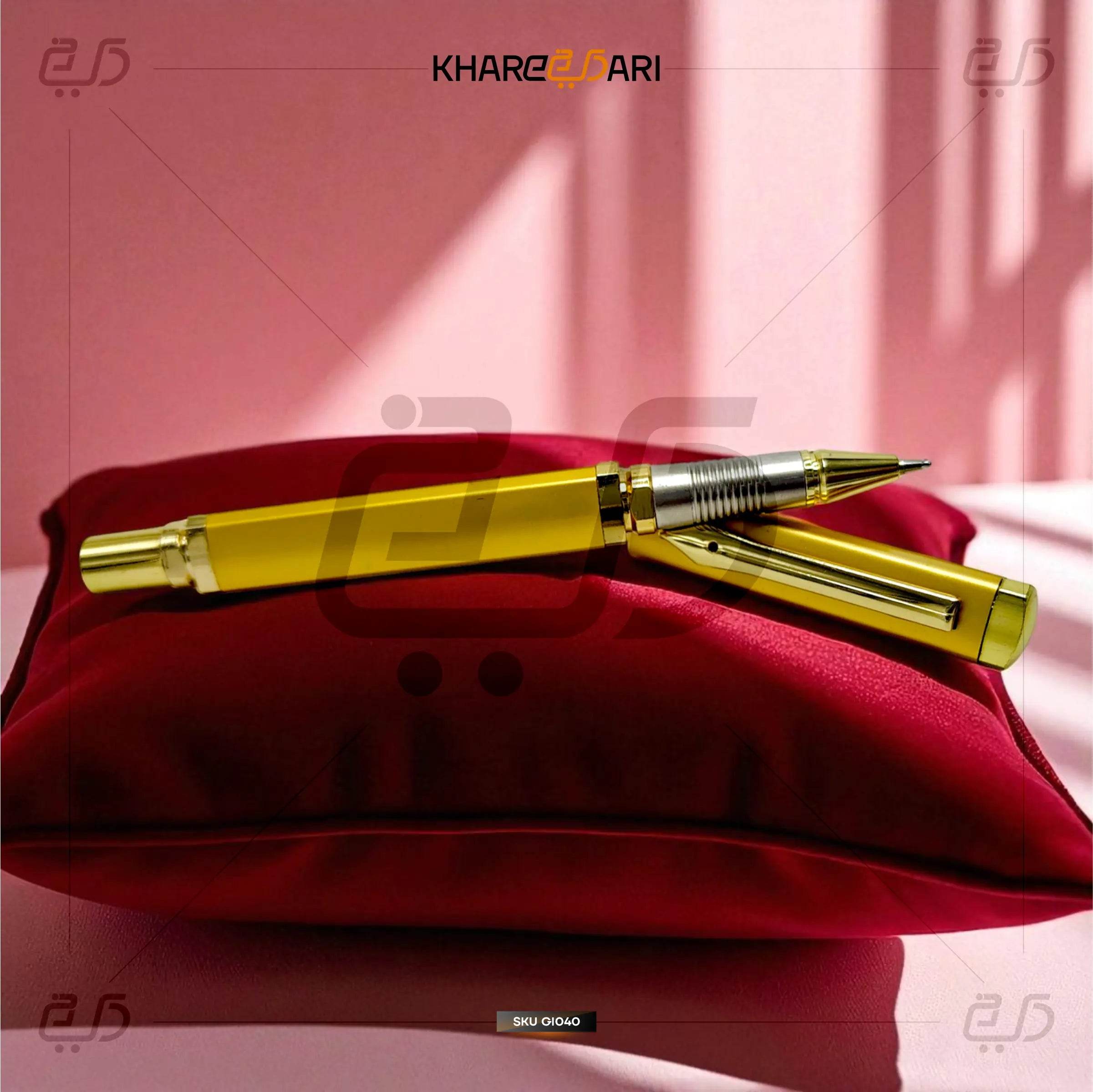 Triangular Shape Unique Design Zed Black Golden Designer NIB Shape Clip Metal Body Roller Ball Pen. - Khareedari 