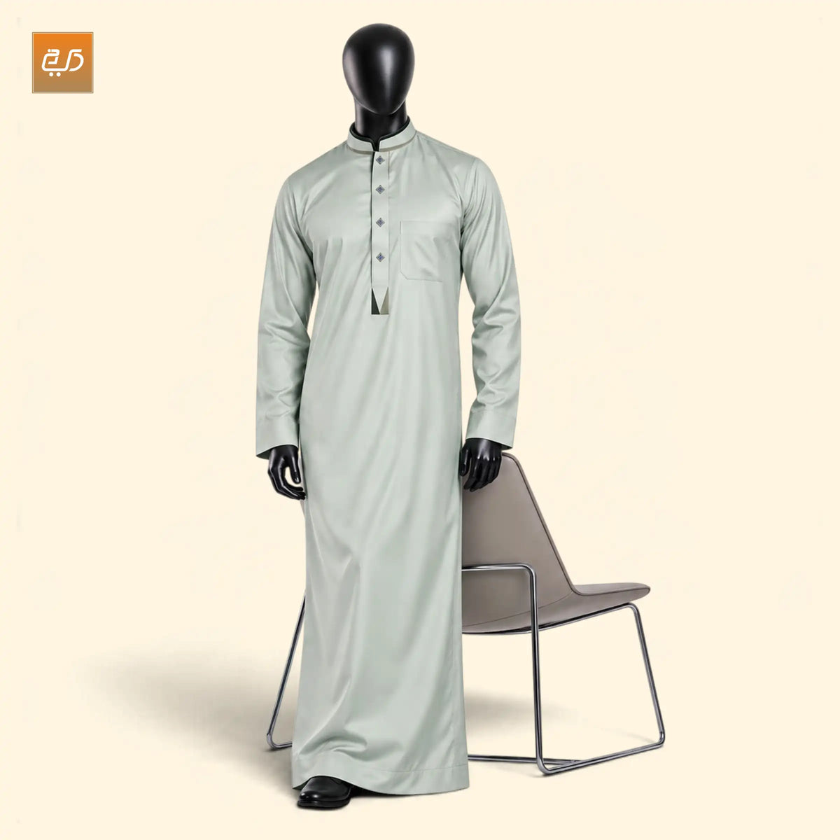 Saudi Designer Jubba | Mandarin Collar | Light Green