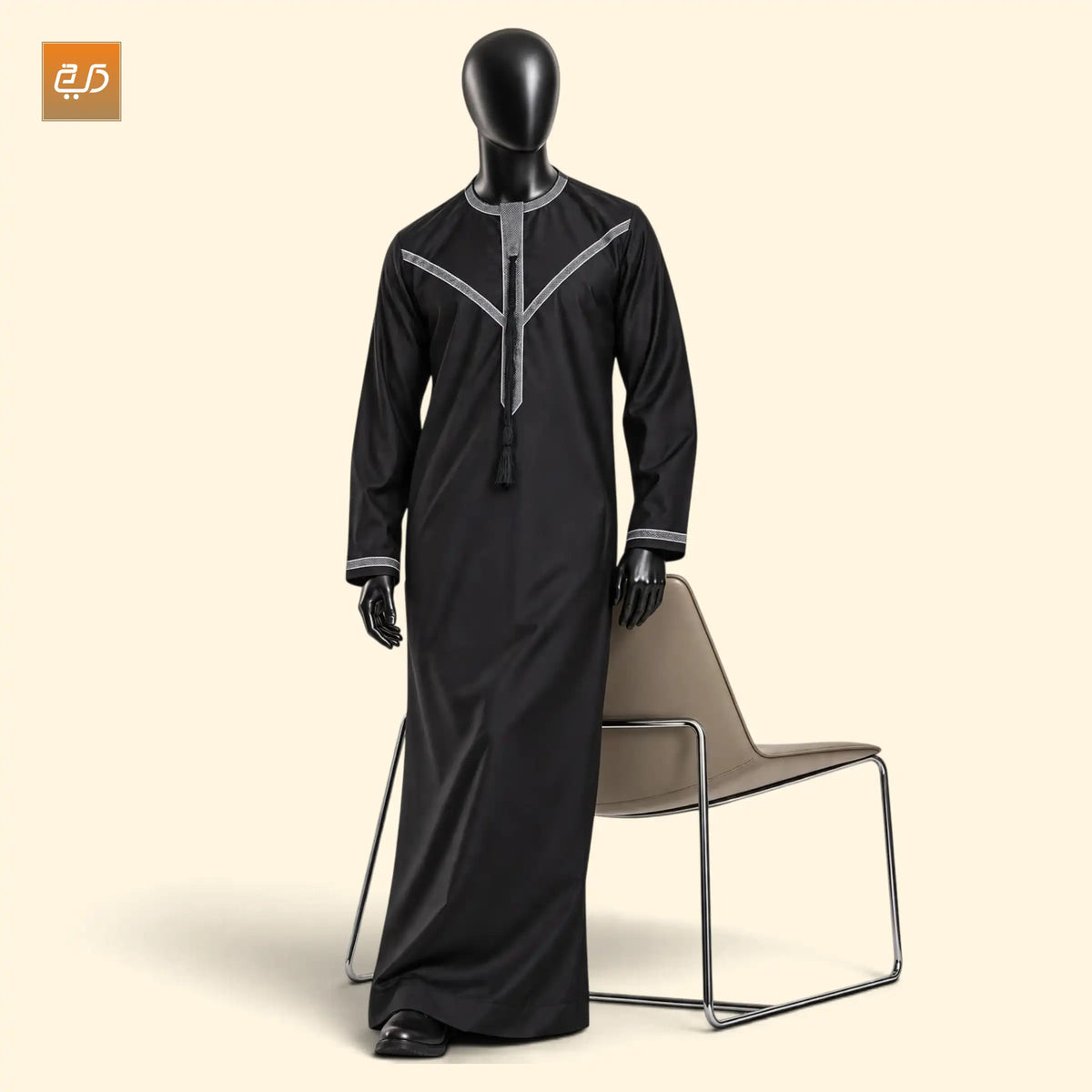 Hayat Tassel Neck Omani Jubba | Black
