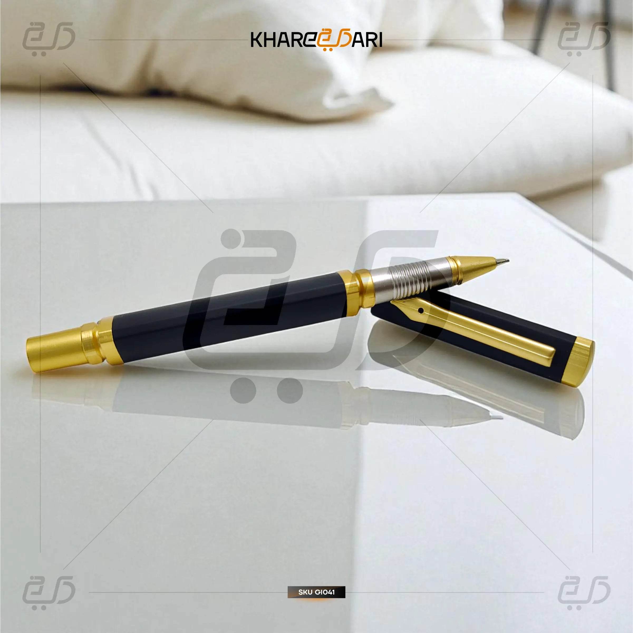Triangular Shape Unique Design Zed Black Golden Designer NIB Shape Clip Metal Body Roller Ball Pen. - Khareedari 
