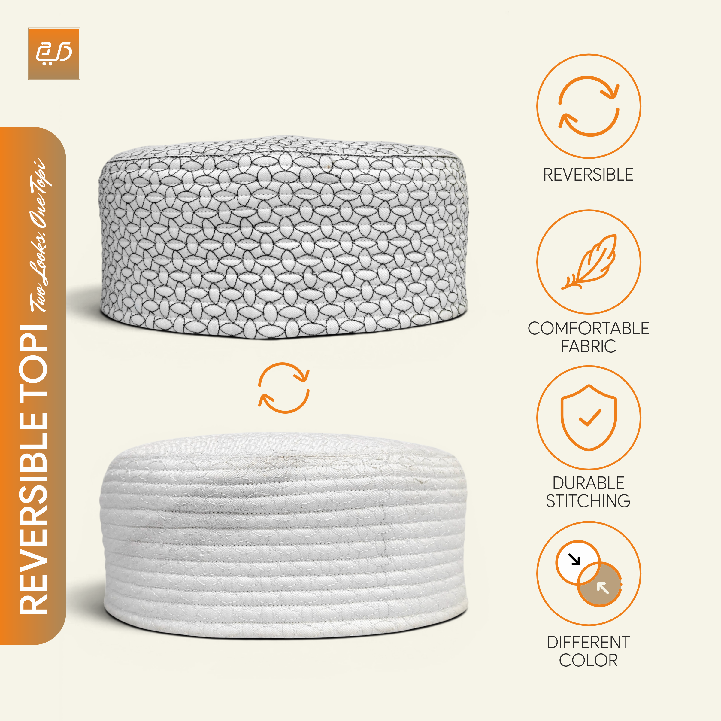 Dual Design Reversible Namaz Cap – Chevron & Geometric Pattern