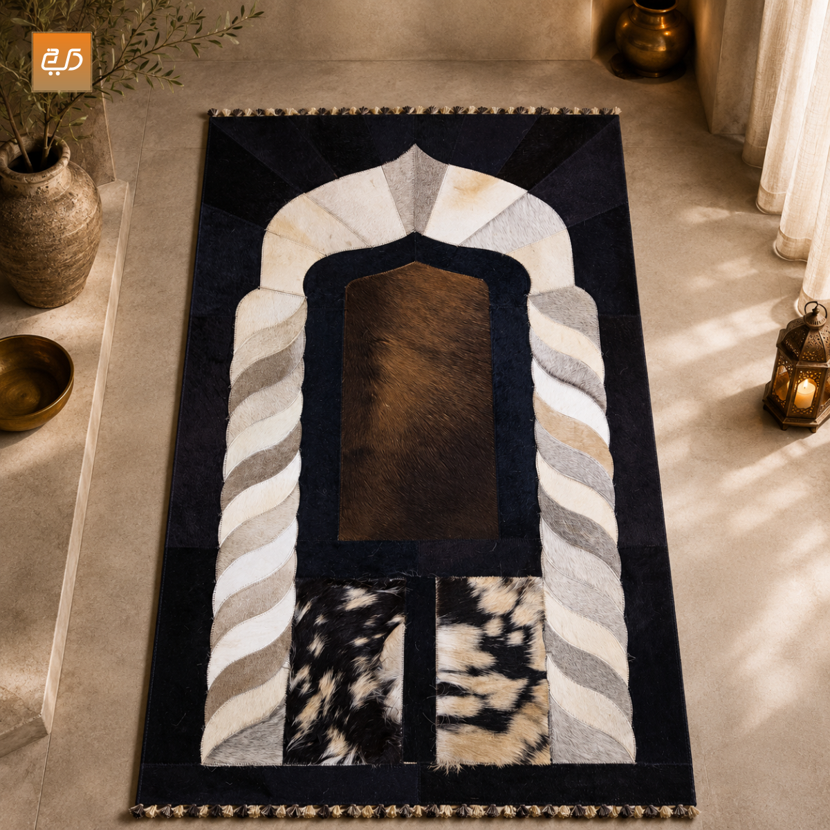 Designer Leather Prayer Mat with Real Goat Hair | Premium Luxury Janamaz