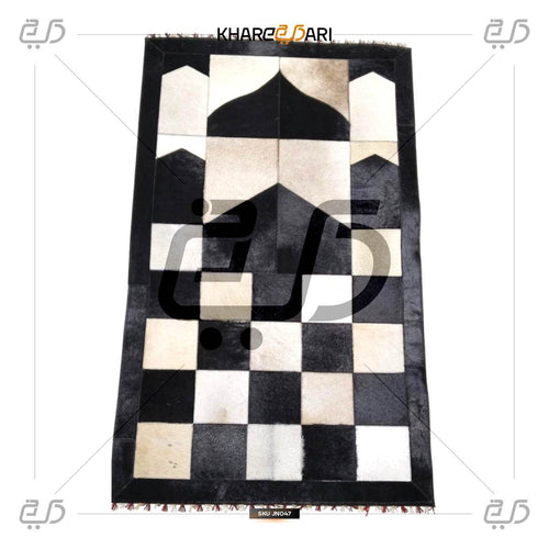 Pure Leather Prayer Rug with Natural Goat Hair – Black & White Masjid Design - Khareedari 
