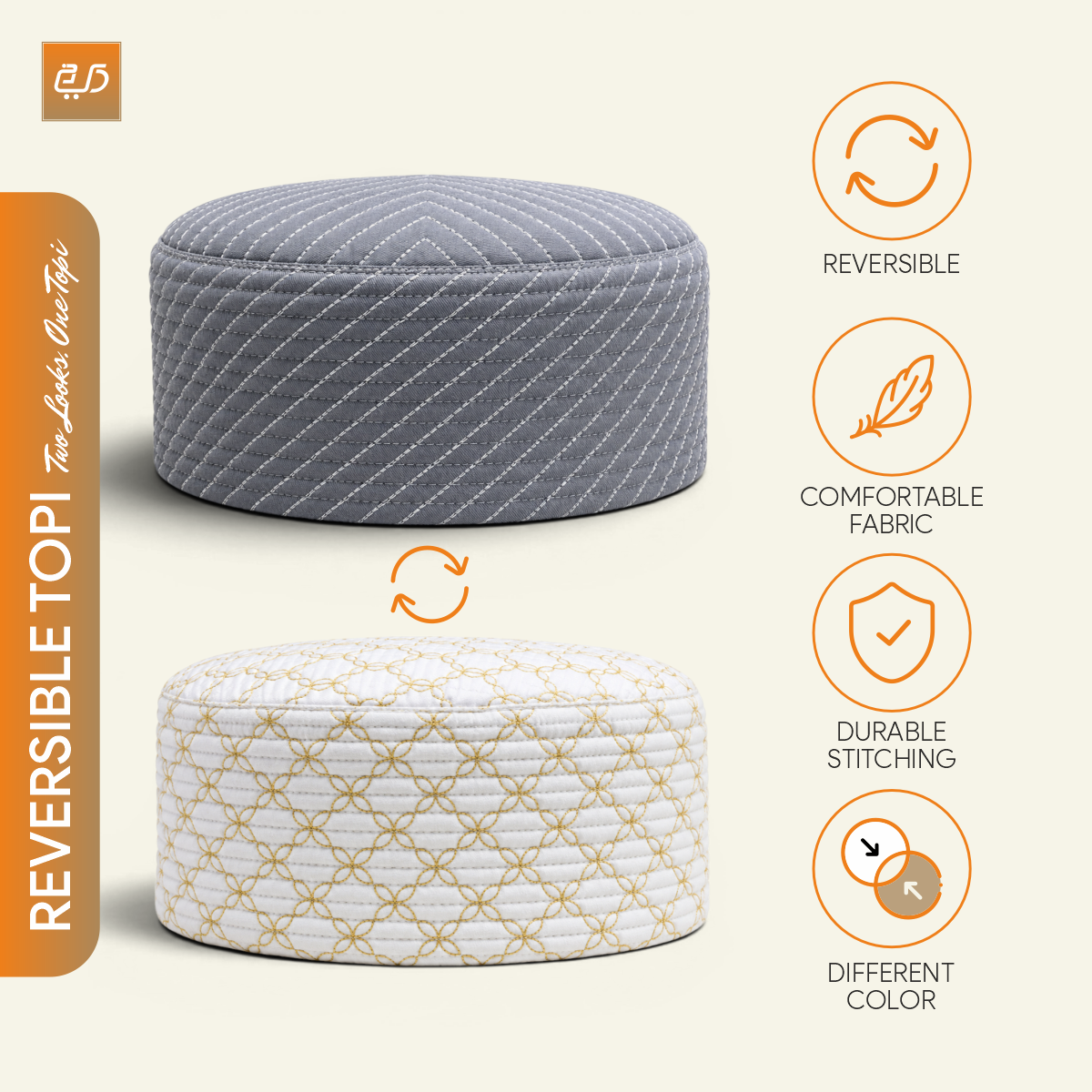 Diamond Stitch Reversible Topi