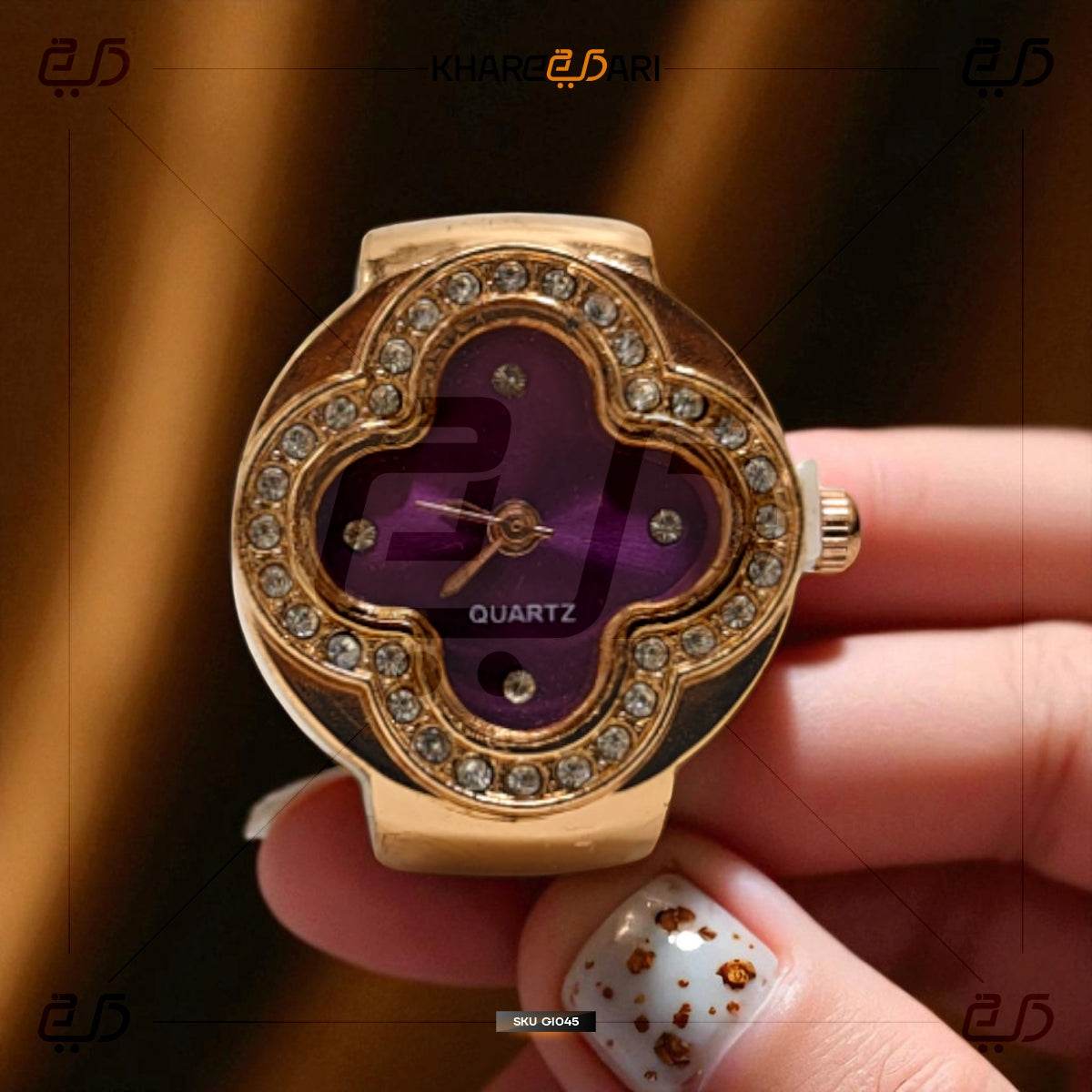 Elegant Flower Ring Watch – Gold Plated Quartz Finger Watch for Women - Khareedari 