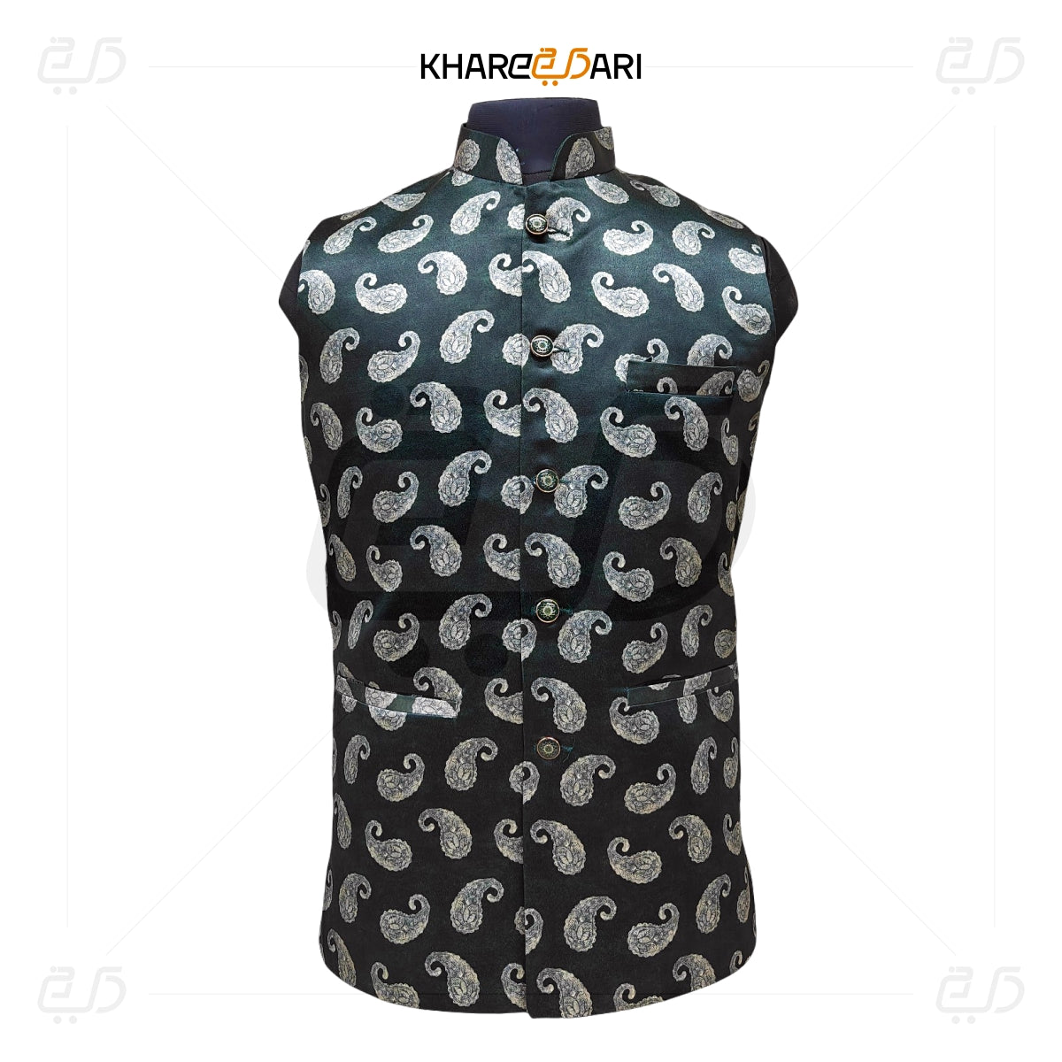 Paisley Printed Satin Nehru Jacket (Sadri)