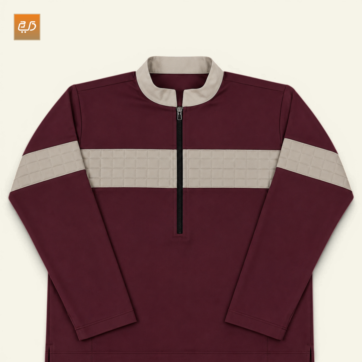 Maroon & Cream Half-Zip Dual Chest Panel Jubba