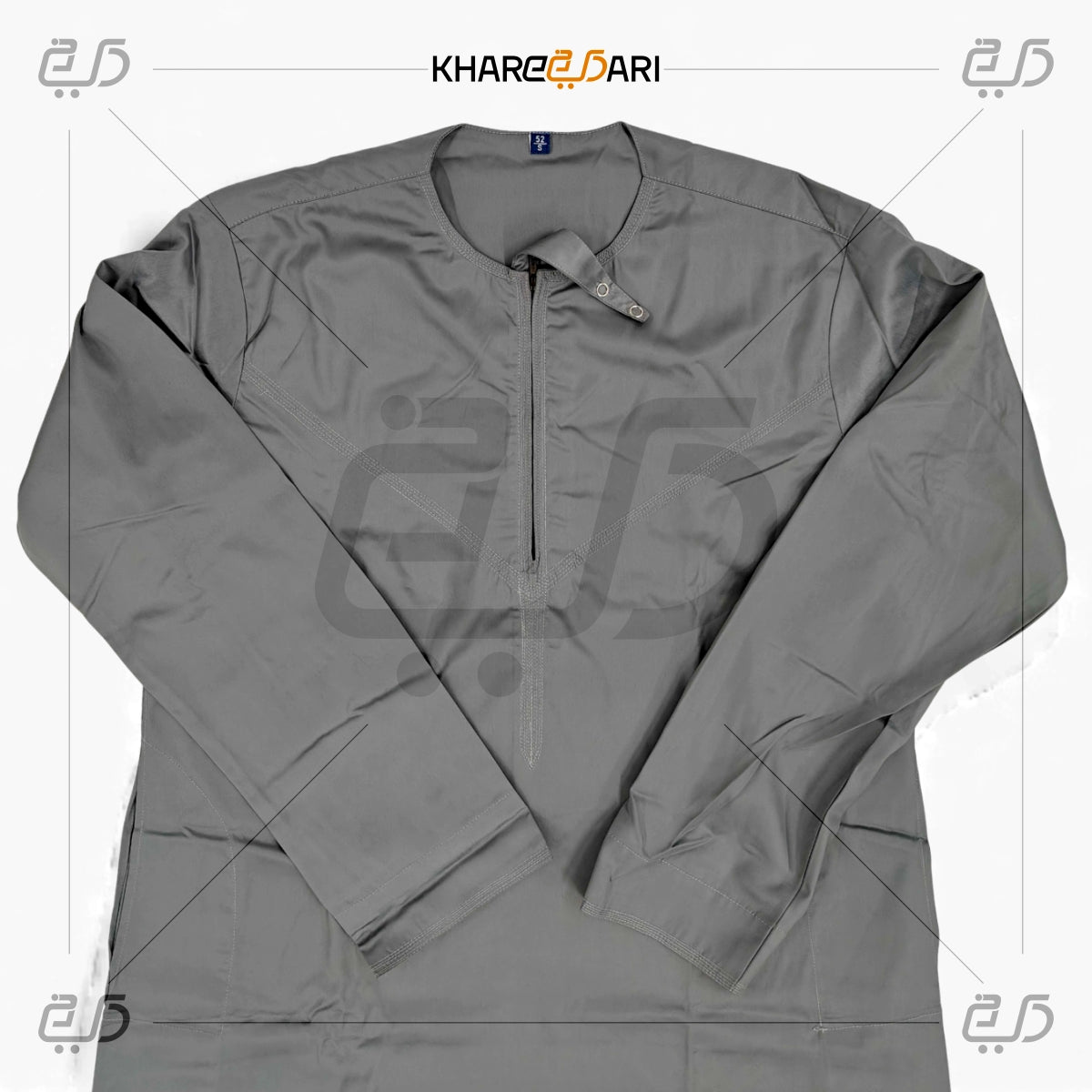 Modern Grey Emirati Round Collar Thobe