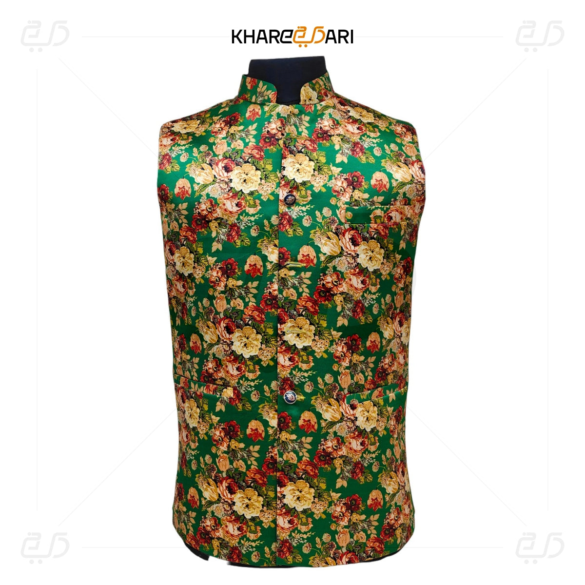 Floral Printed Satin Nehru Jacket (Sadri)
