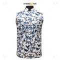 White Blue Floral Satin Nehru Jacket ( Sadri)