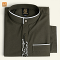 Calligraphy Trim Saudi Jubba – Olive Green