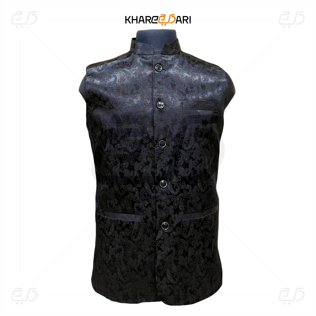 Black Jacquard Self-Design Waistcoat