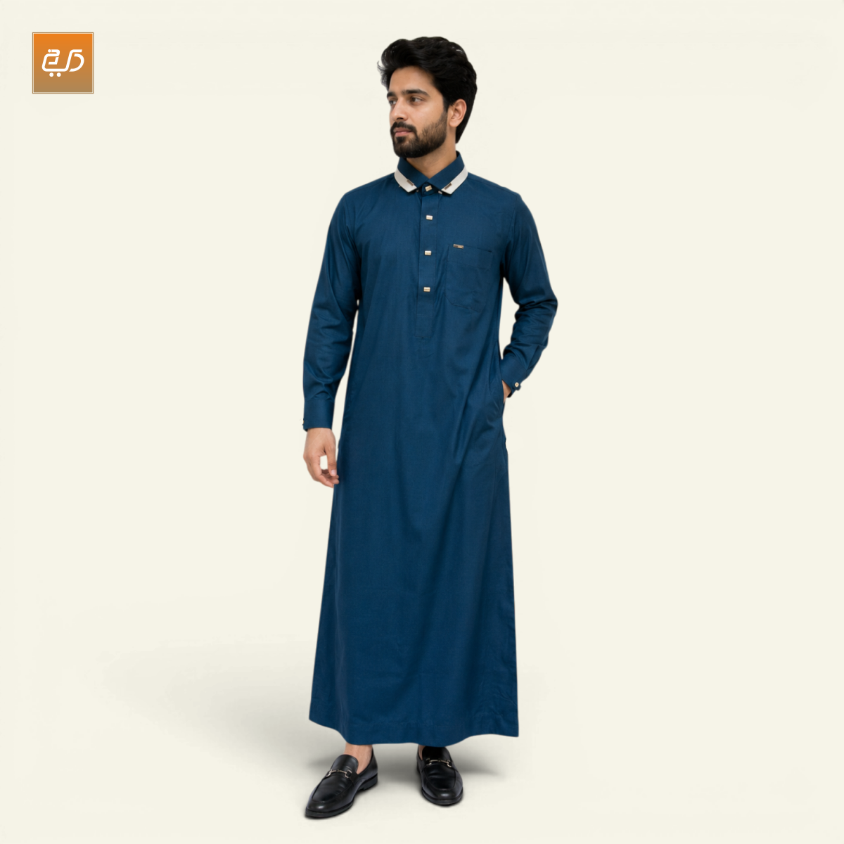 Saudi Contrast Collar Jubba | Blue