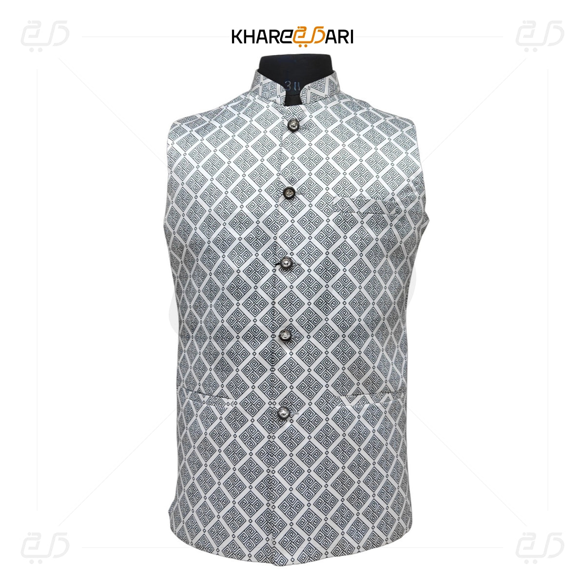 Geometric Printed Satin Nehru Jacket (Sadri)