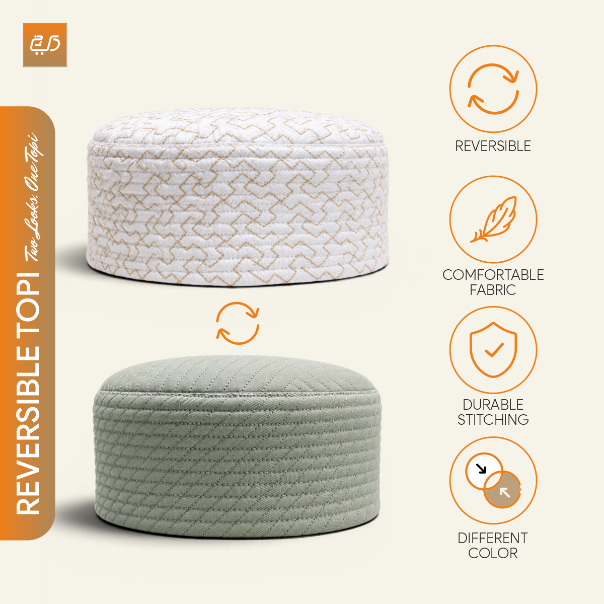Elegant Embroidered Reversible Topi
