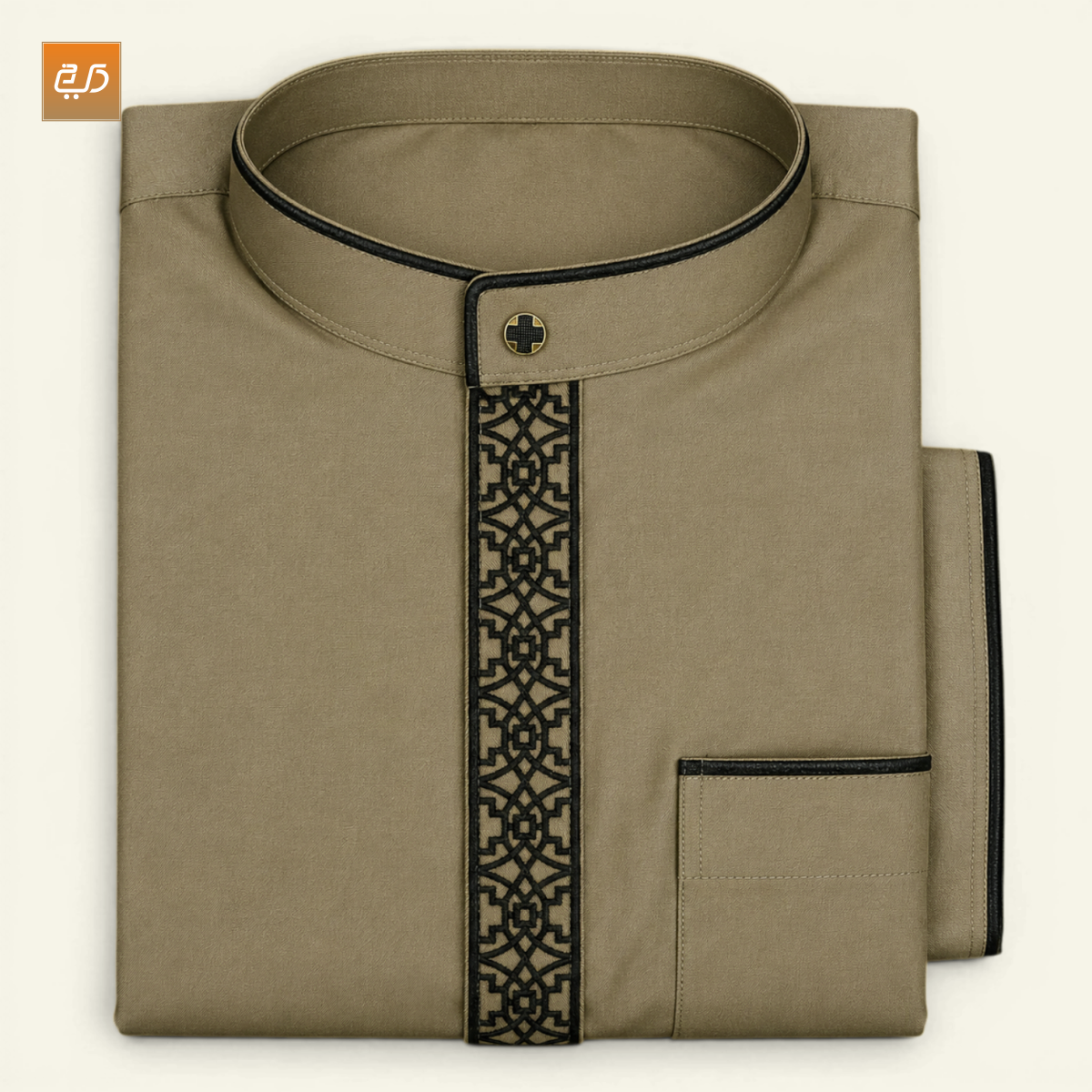 Premium Embroidered Arabic Jubba for Men – Light Brown