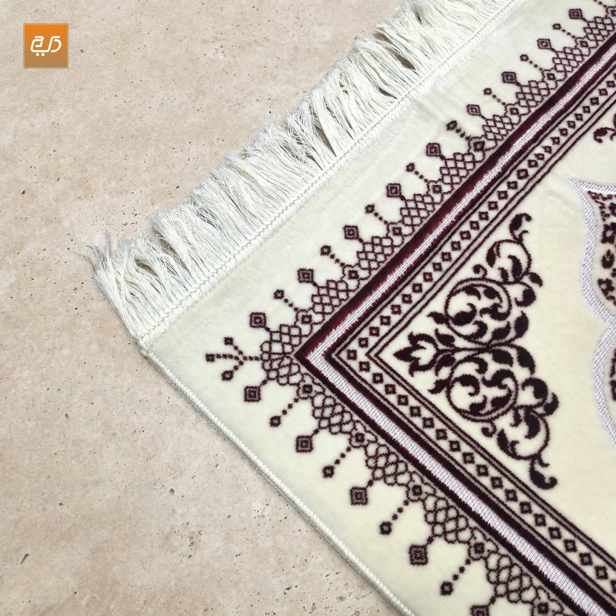 Soft Velvet Cream Turkish | Floral Janamaz