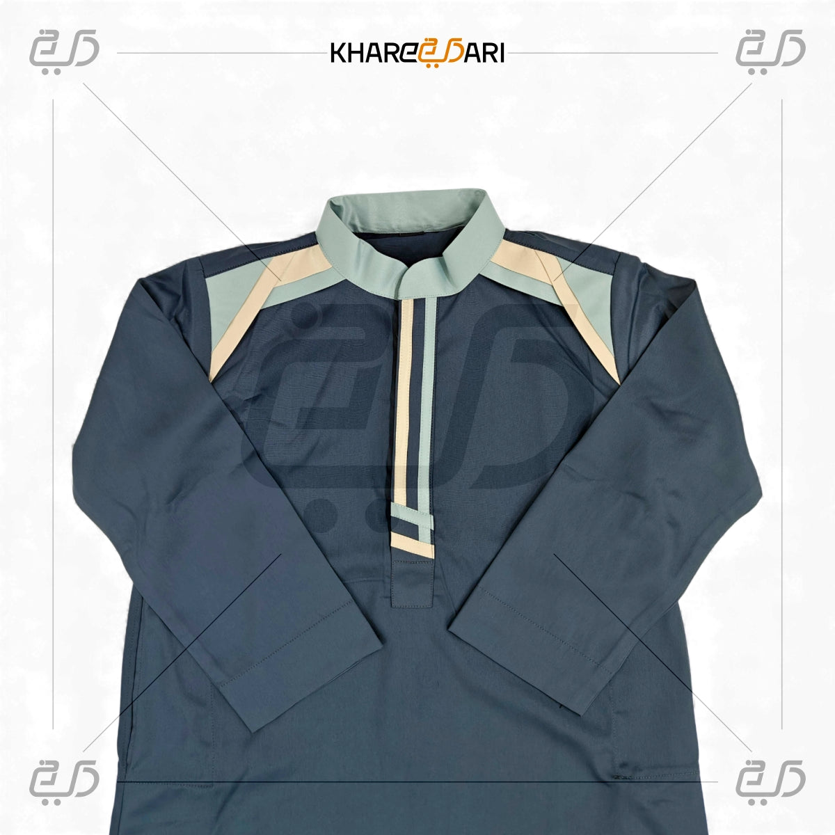 Grey Contrast Collar Jubba For Kids