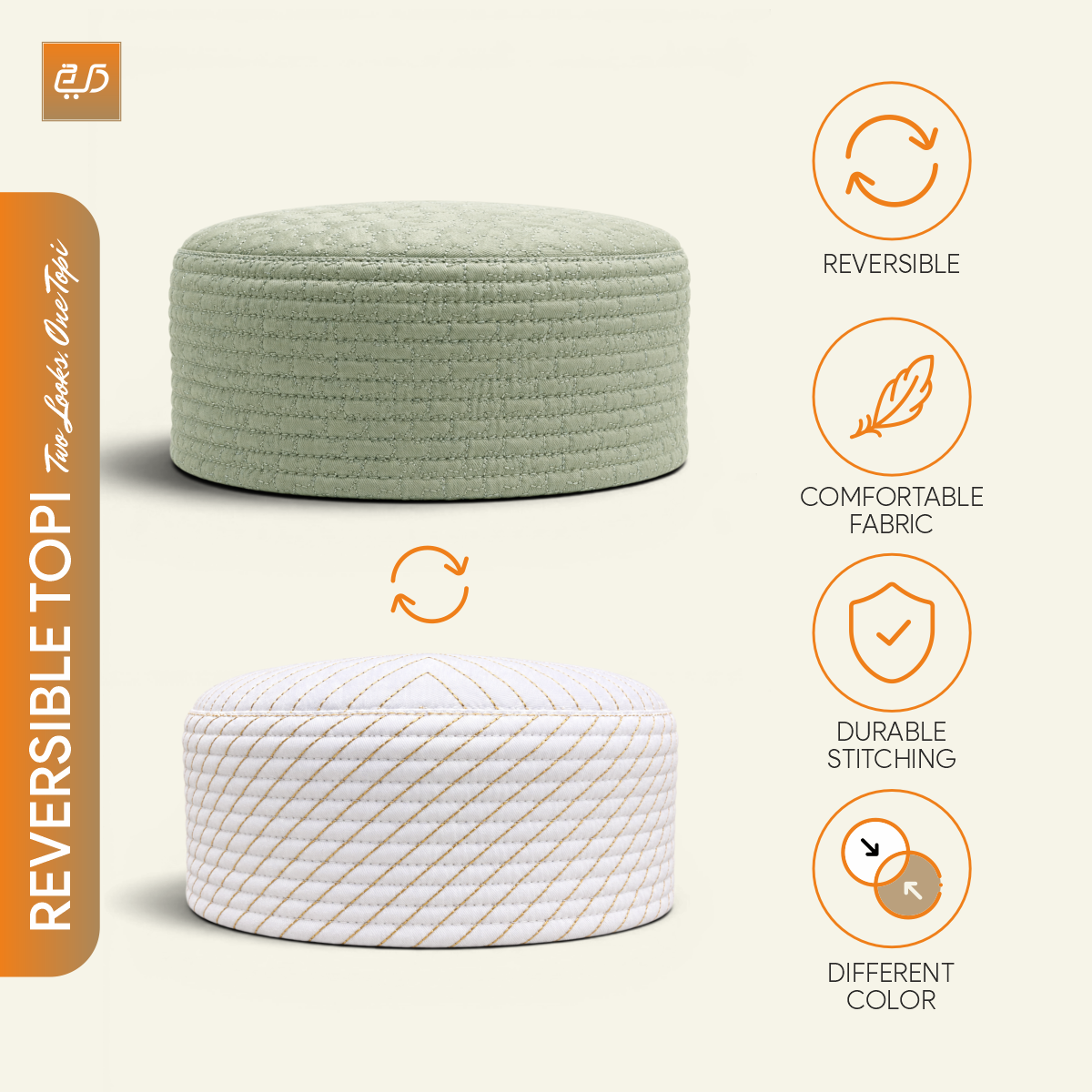 Elegant Embroidered Reversible Topi