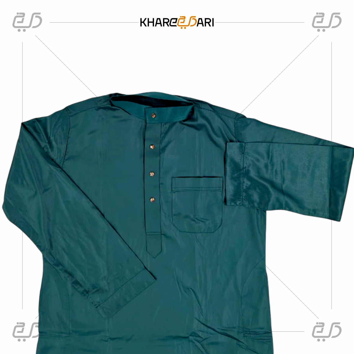 Teal Blue Classic Saudi Style Buttoned Jubba
