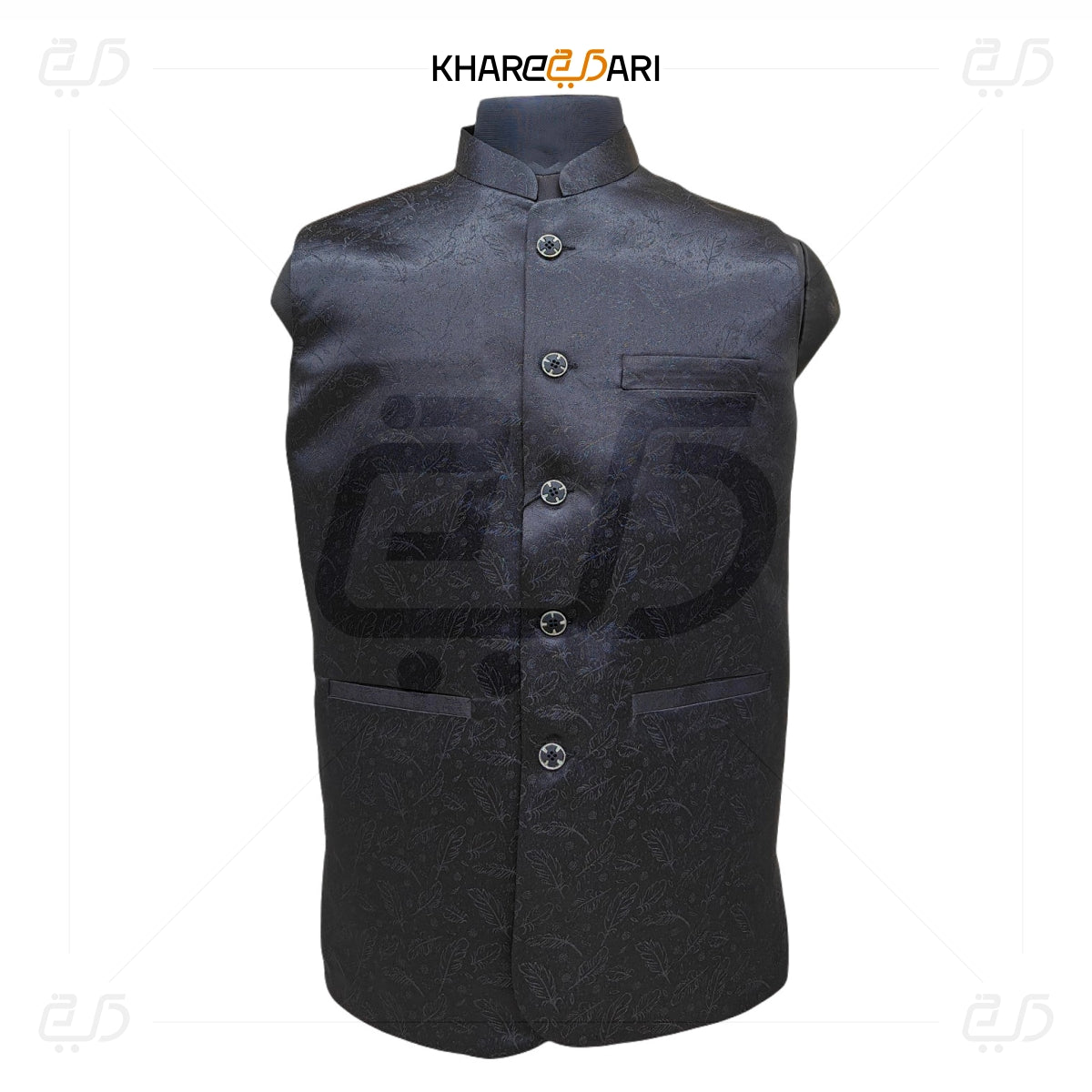 Black Jacquard Nehru Jacket (Sadri)