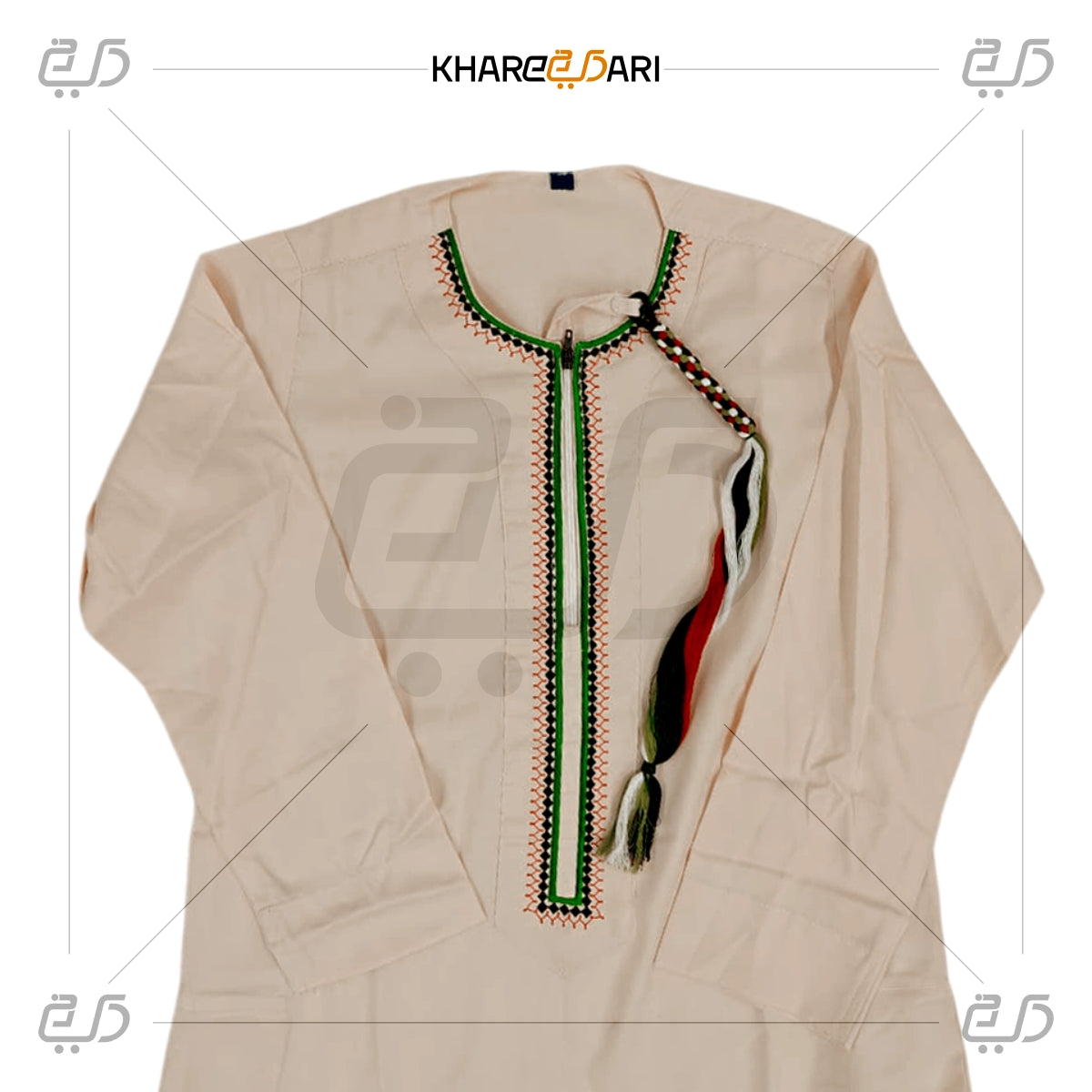 Cream Moroccan Tassel Neck Jubba