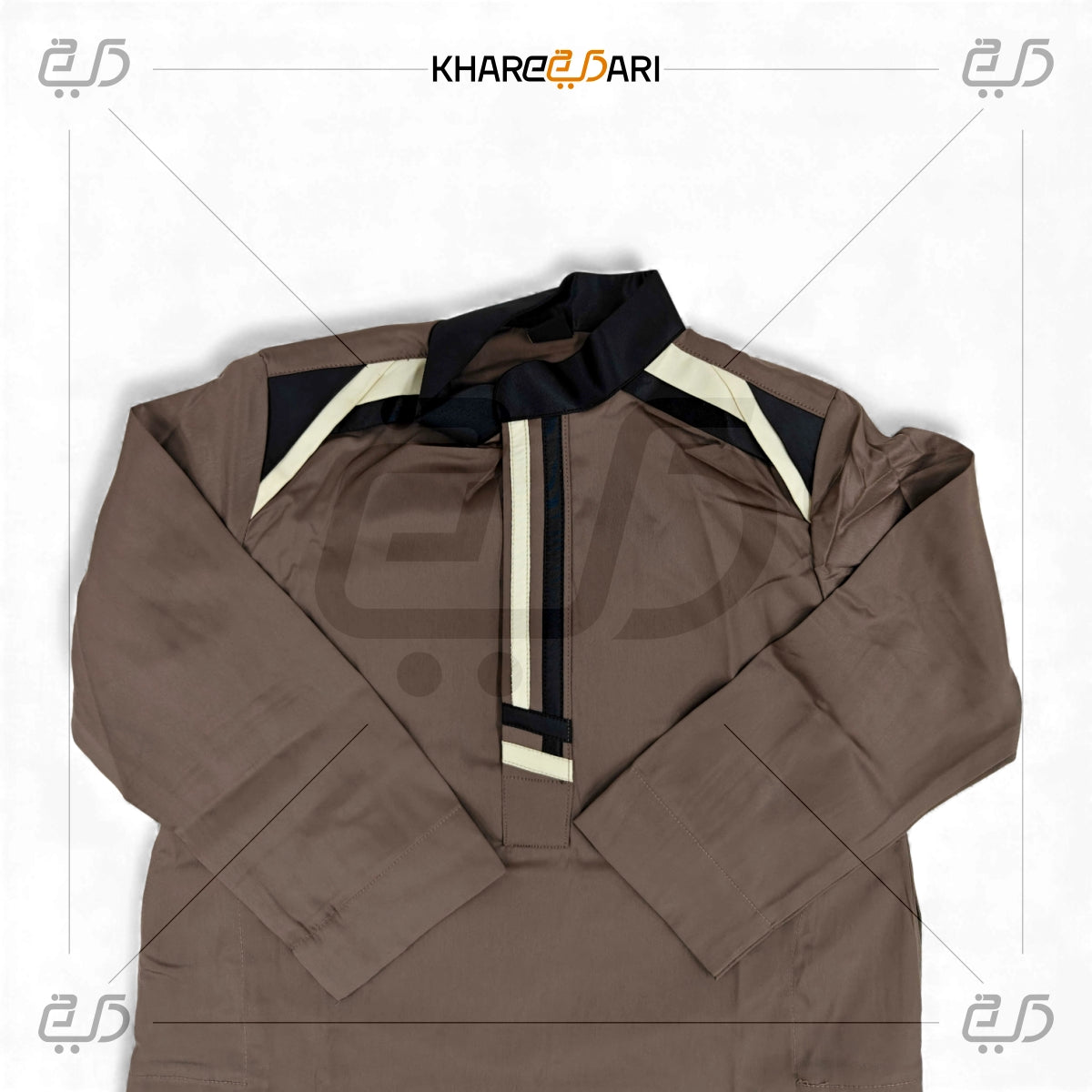 Men's Brown Thobe with Cream & Black Panel