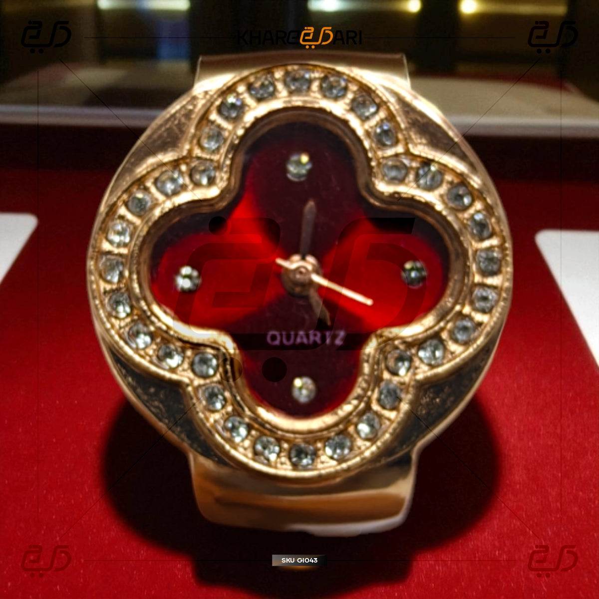 Elegant Flower Ring Watch – Gold Plated Quartz Finger Watch for Women - Khareedari 
