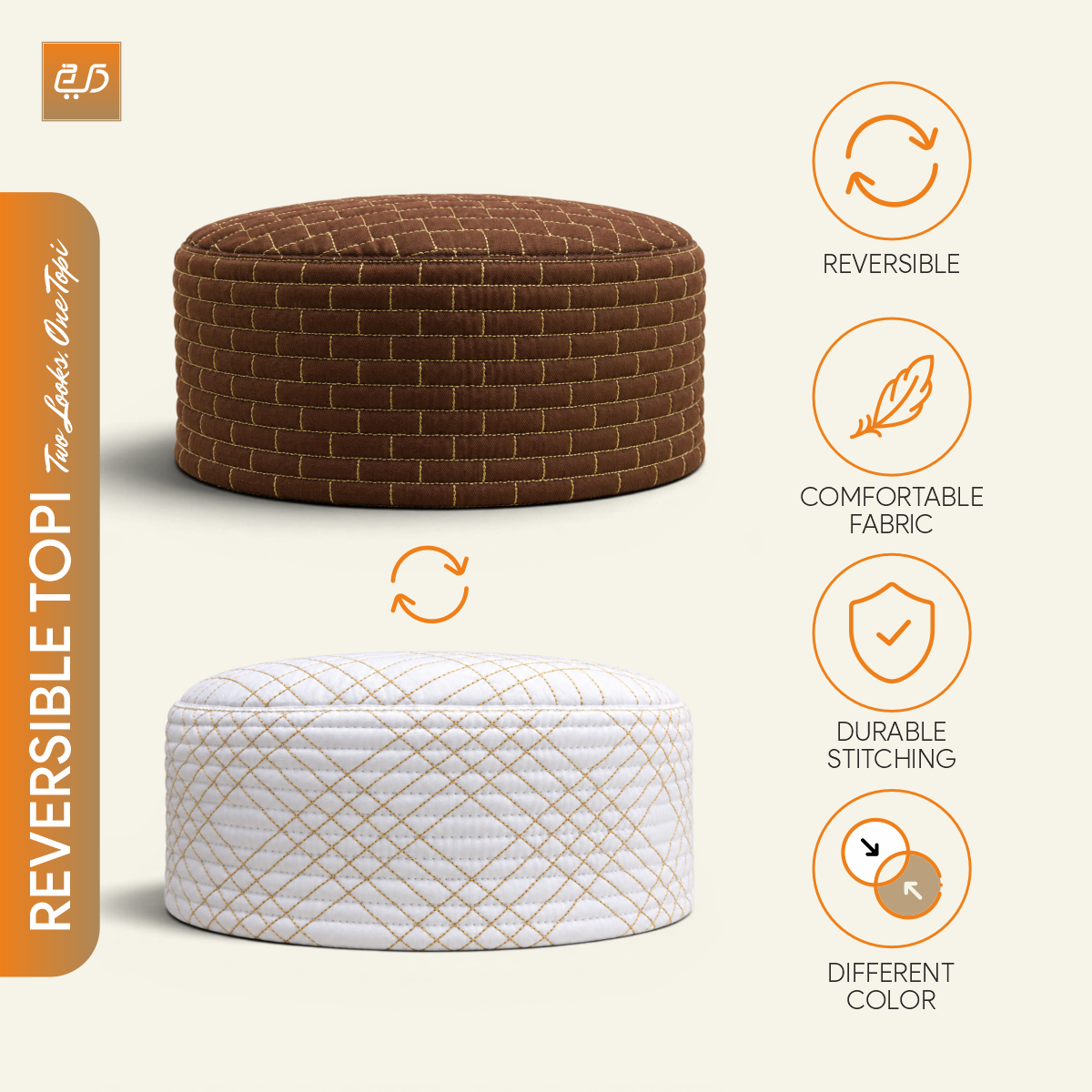 Dual Side Wear Chevron Stitch Prayer Topi