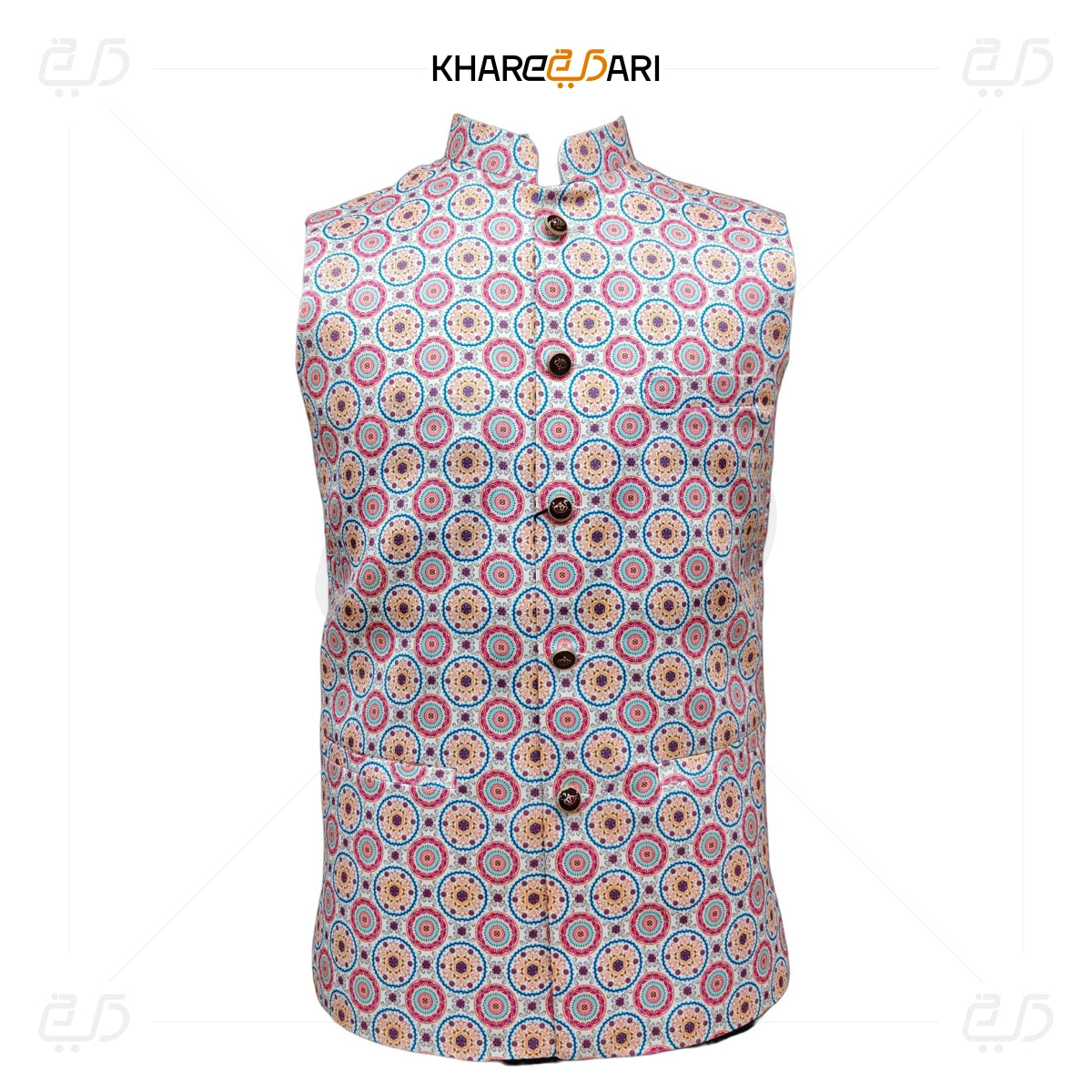 Mandala Printed Satin Nehru Jacket (Sadri)
