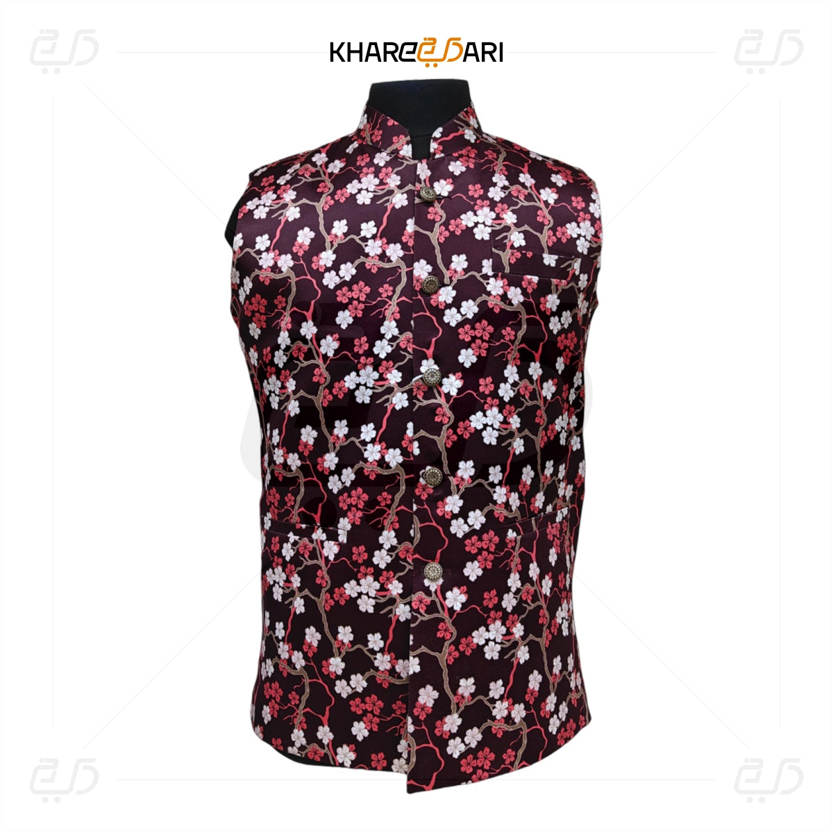 Blossom Printed Nehru Style Waistcoat (Sadri)