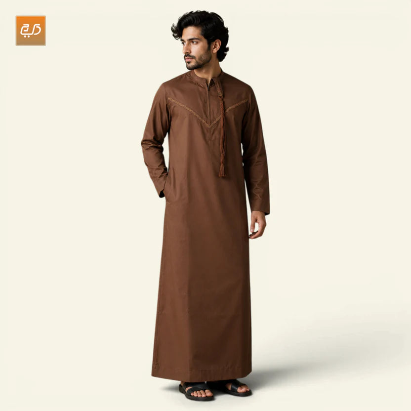 Embroidered V Panel Omani Jubba