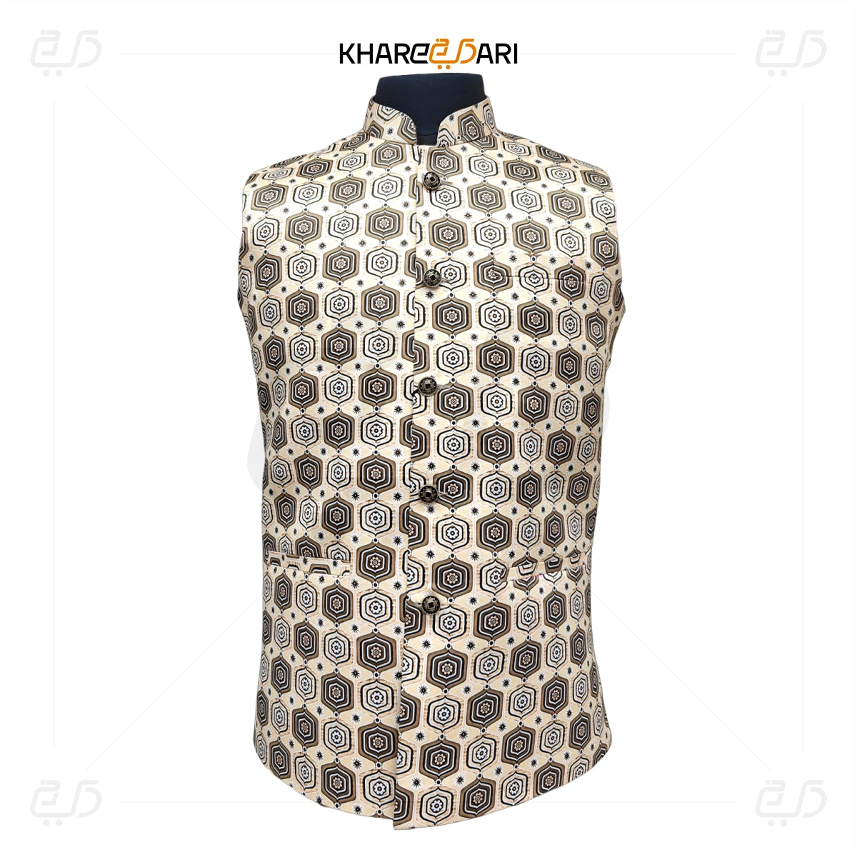 Hexagon Printed Satin Nehru Jacket (Sadri)