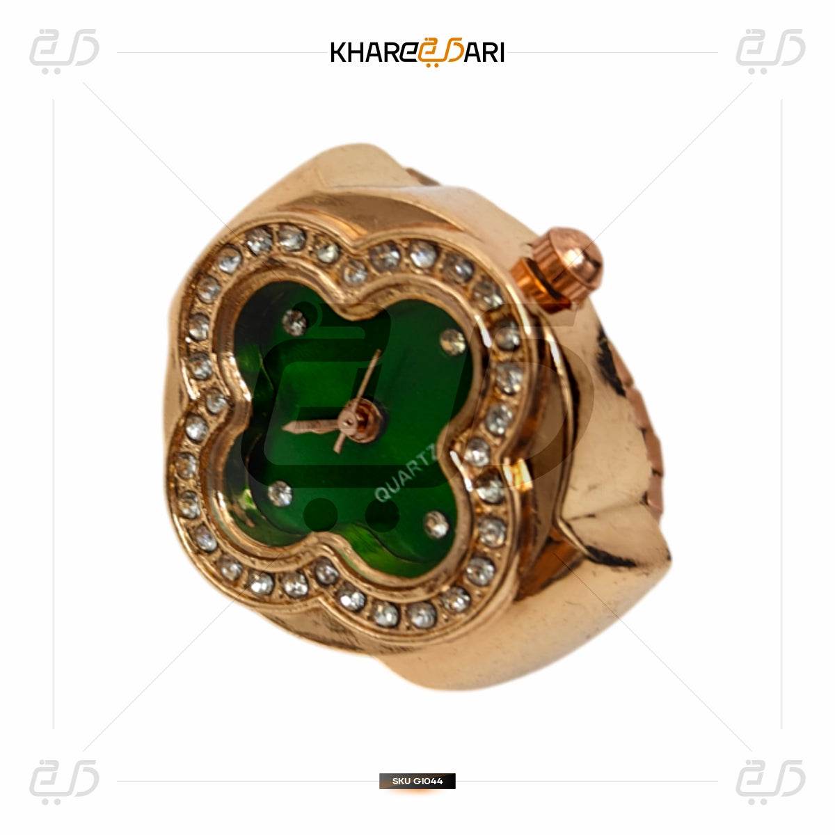 Elegant Flower Ring Watch – Gold Plated Quartz Finger Watch for Women - Khareedari 