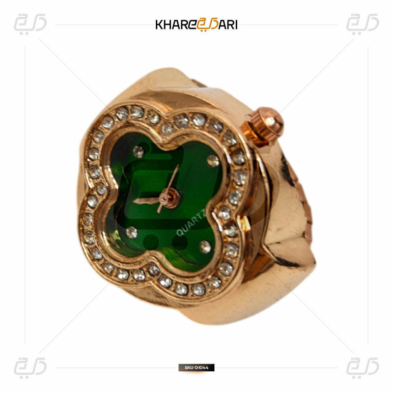 Elegant Flower Ring Watch – Gold Plated Quartz Finger Watch for Women - Khareedari 