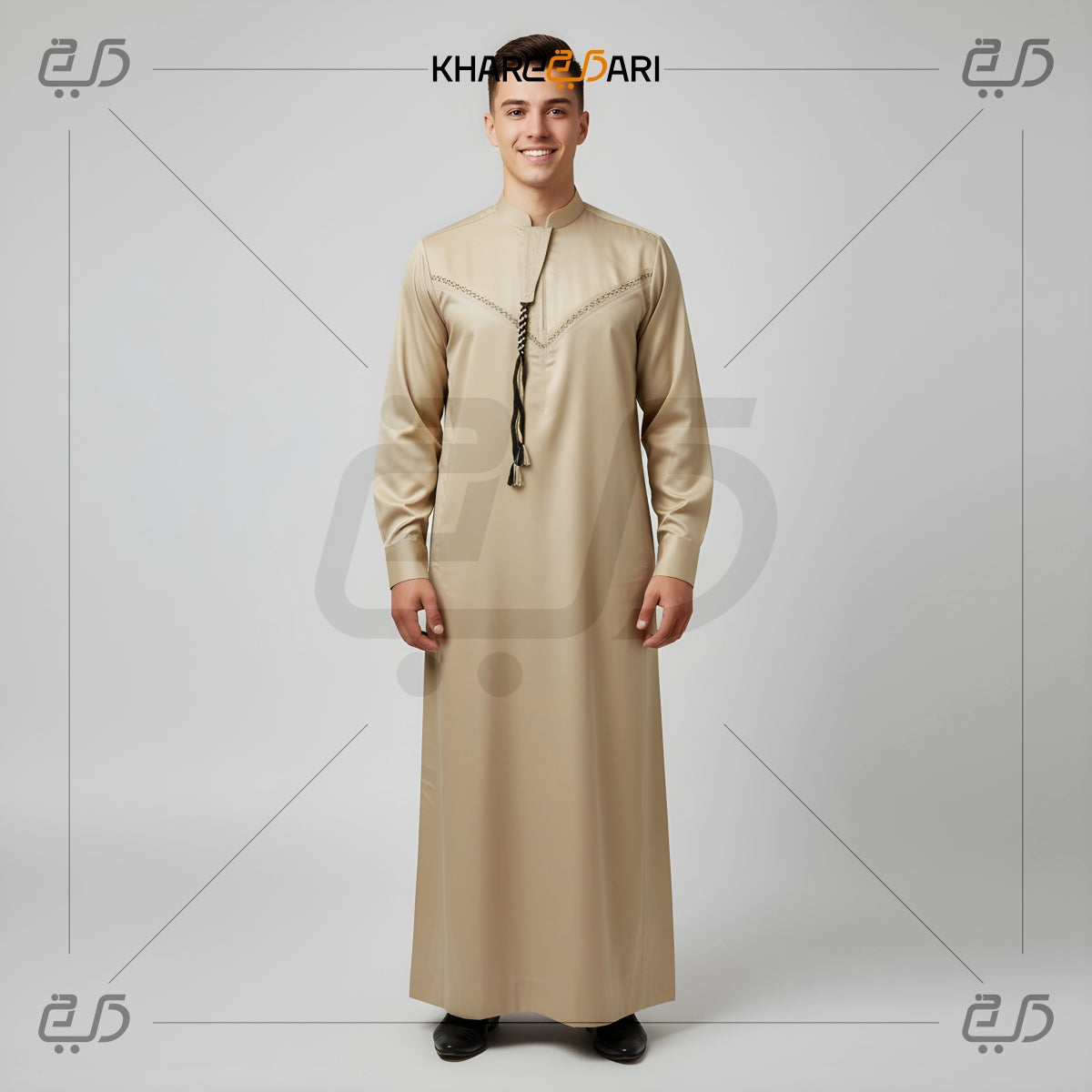 Beige Moroccan Style Omani Thobe for Men