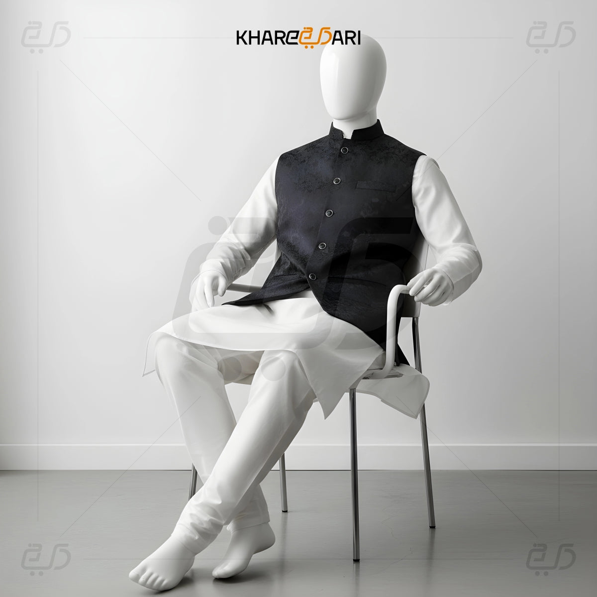 Black Jacquard Self-Design Waistcoat