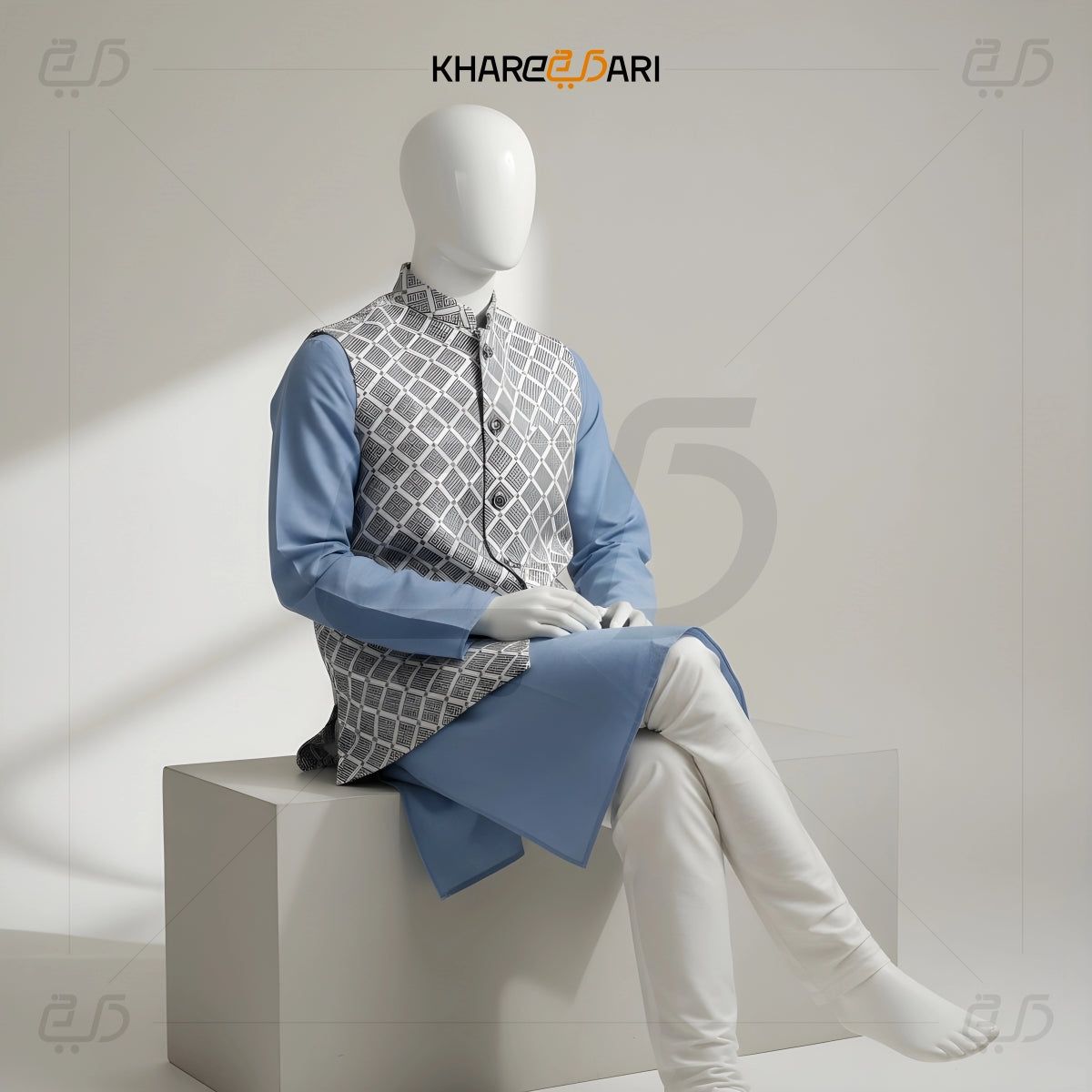 Geometric Printed Satin Nehru Jacket (Sadri)