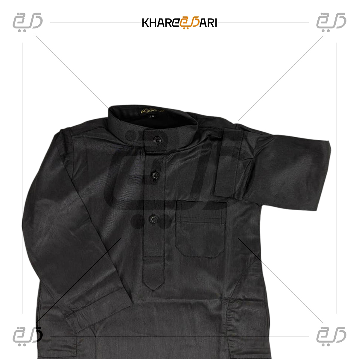Classic Black Saudi Collar Buttoned Jubba
