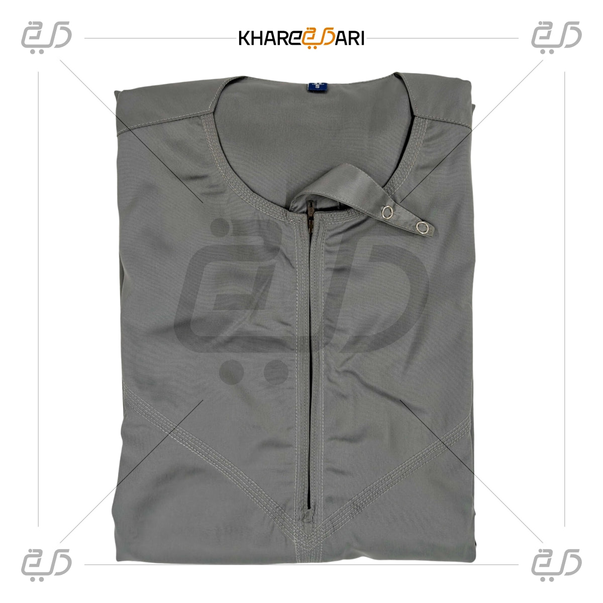 Modern Grey Emirati Round Collar Thobe