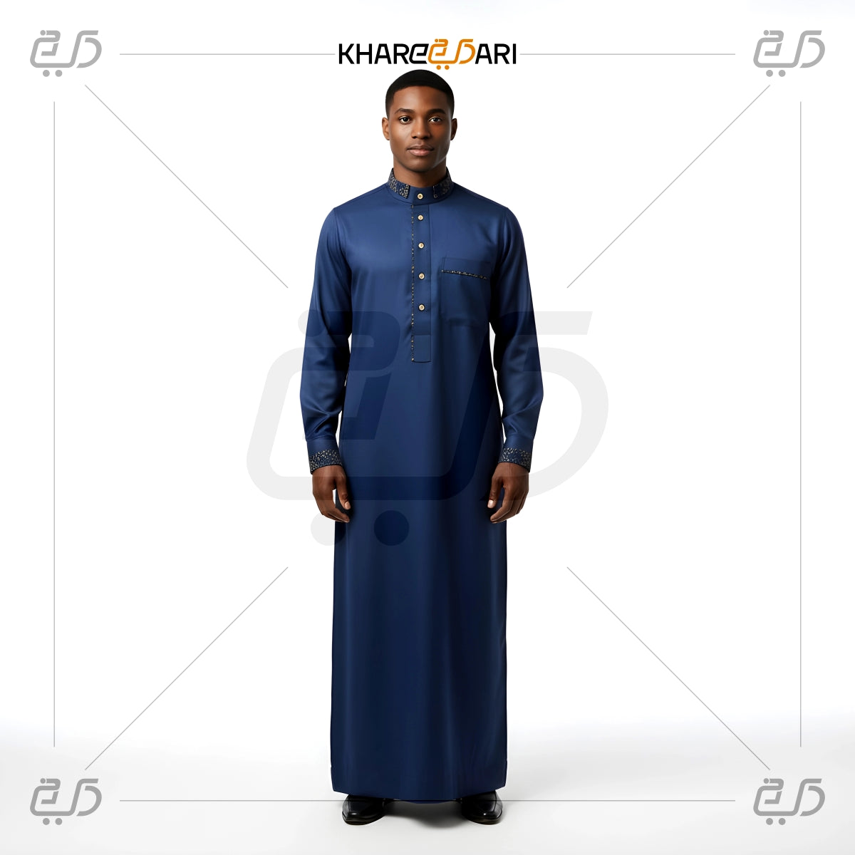 Premium Embroidered Trim Classic Collar Jubba