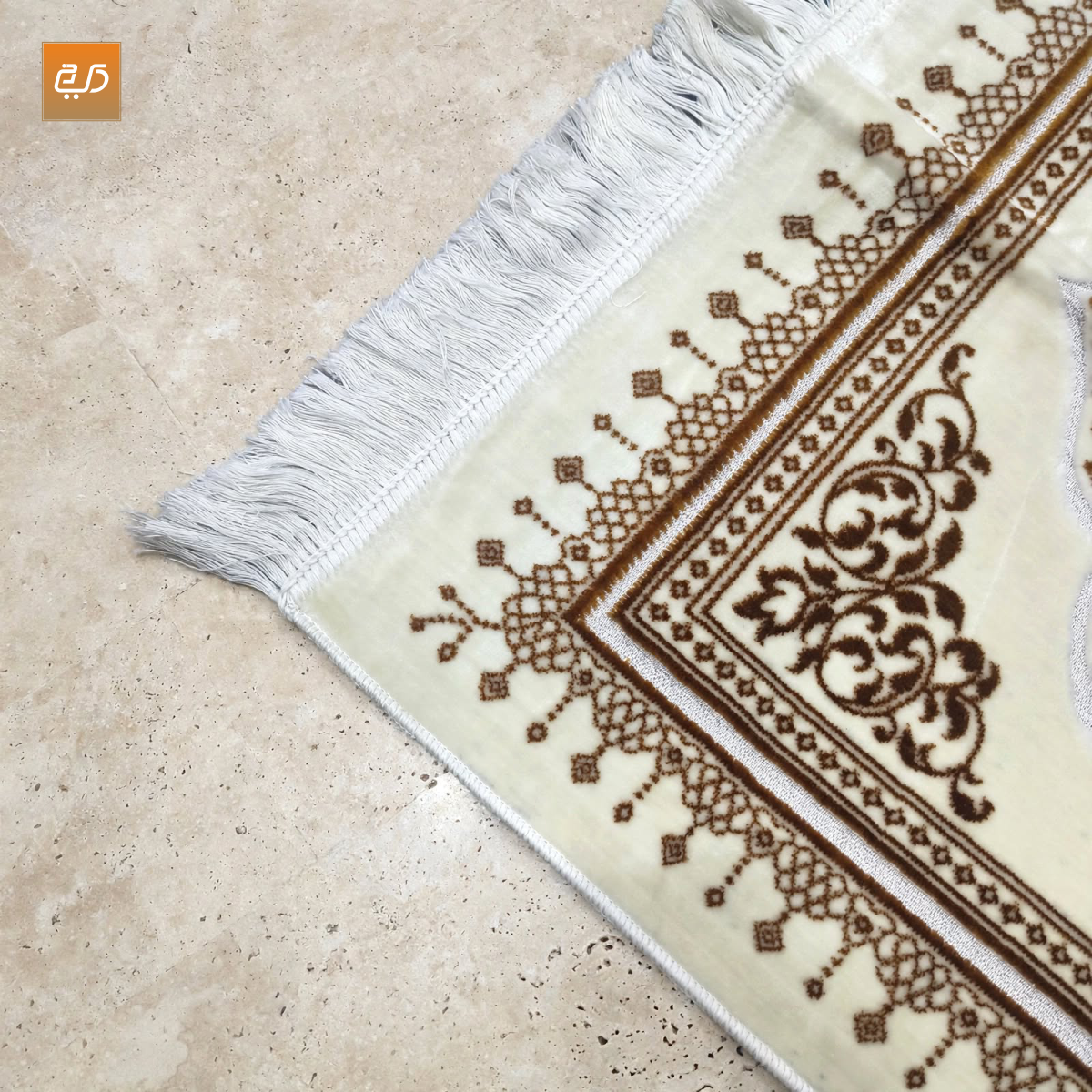 Soft Velvet Cream Turkish | Floral Janamaz