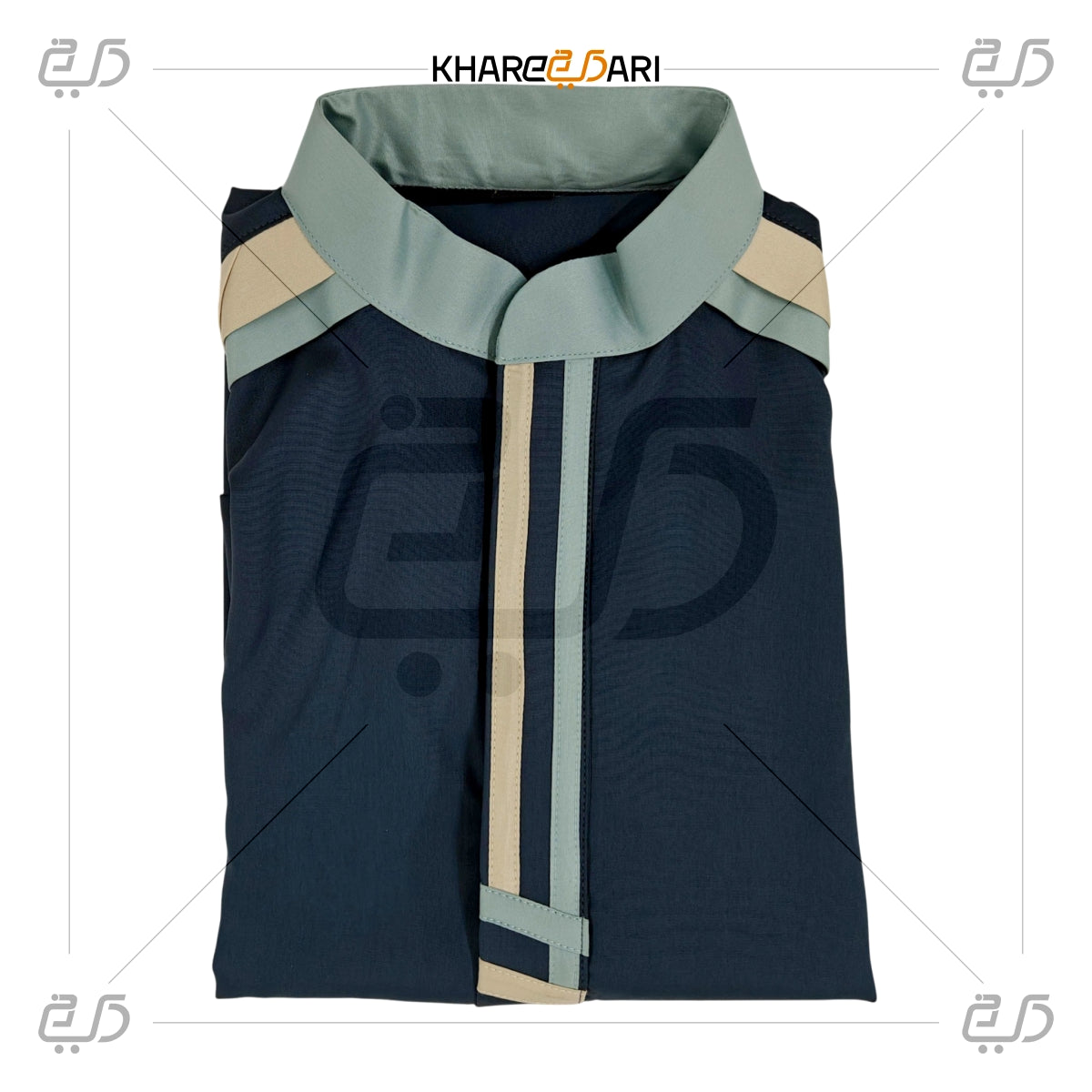 Grey Contrast Collar Jubba For Kids