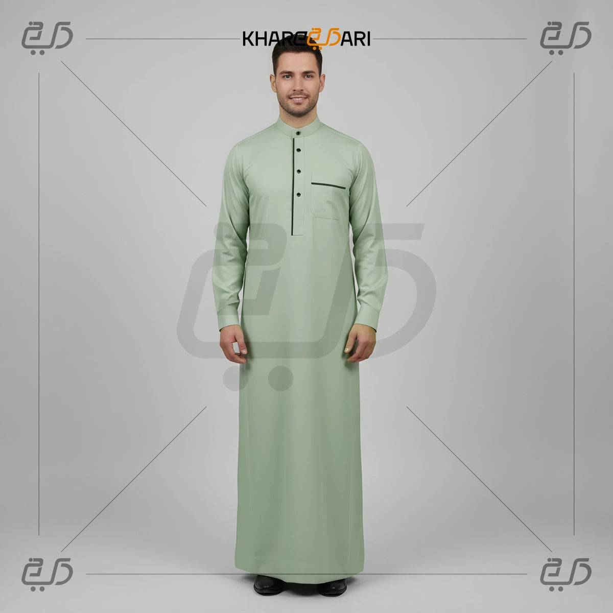 Mint Green Saudi Button Panel Jubba