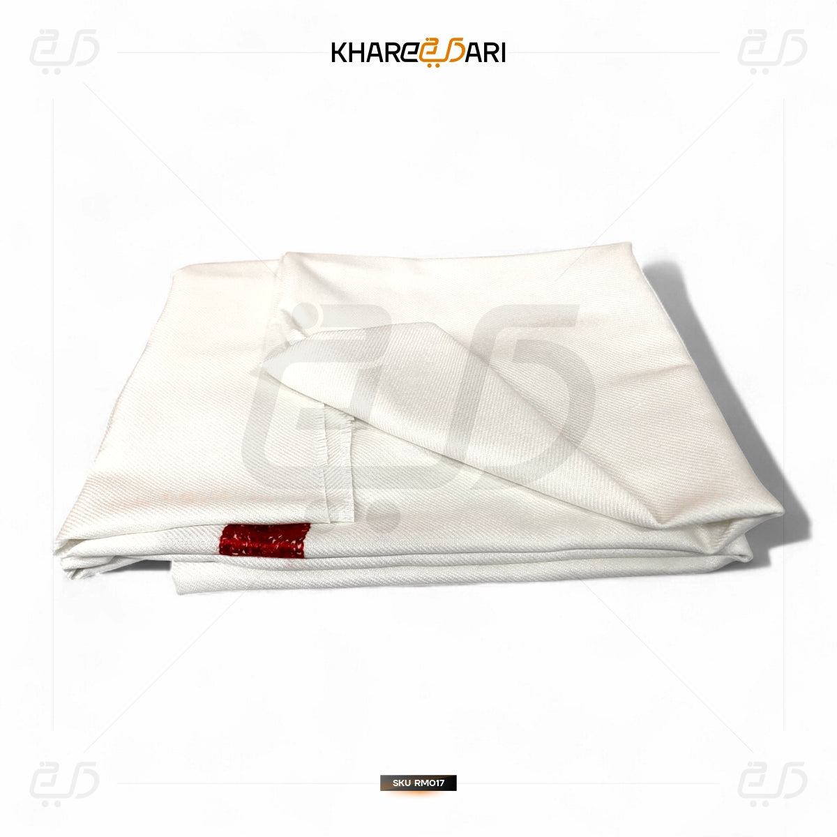 White Scarf with Red Embroidered Border